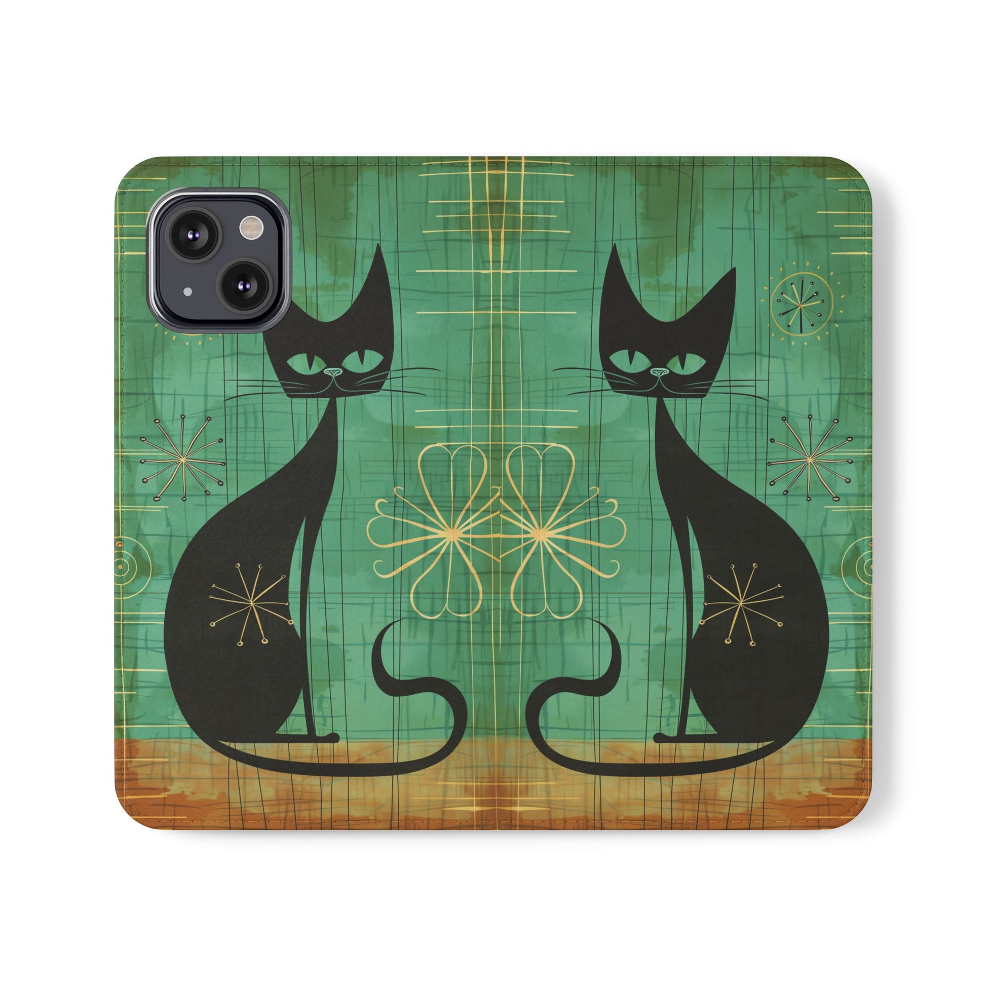 Mid-Century Modern Flip Case, Mid Mod Phone Case, Atomic Cats Case, Retro Chic Smartphone Cover, Android, Apple, Samsung Atomic Cats