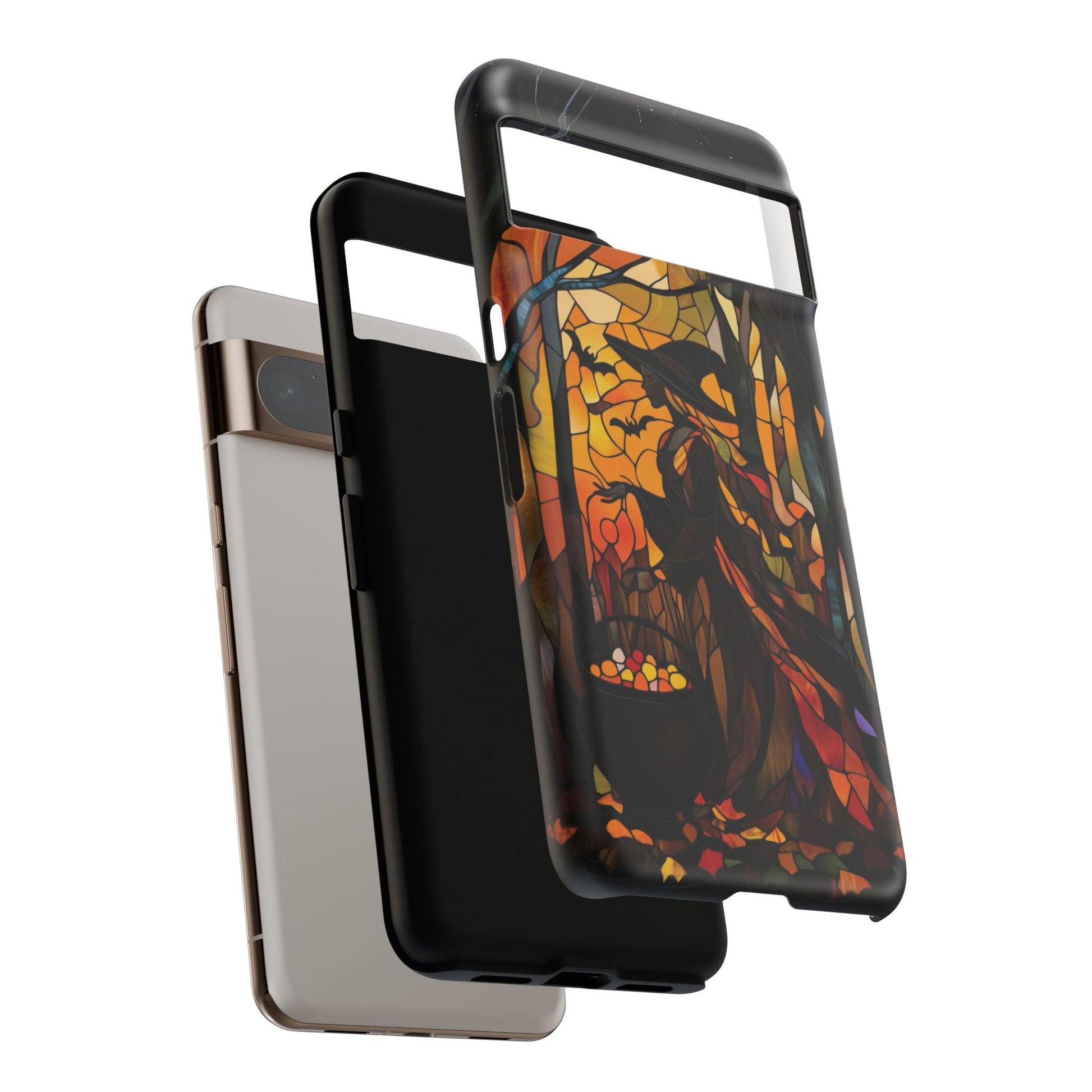 Halloween Witch Stained Glass Effect Dark Academia Spooky Fall Witchy Pumpkin Bats Seasonal Fall Mosaic Case iPhone 13 14 15 16 Pro Max