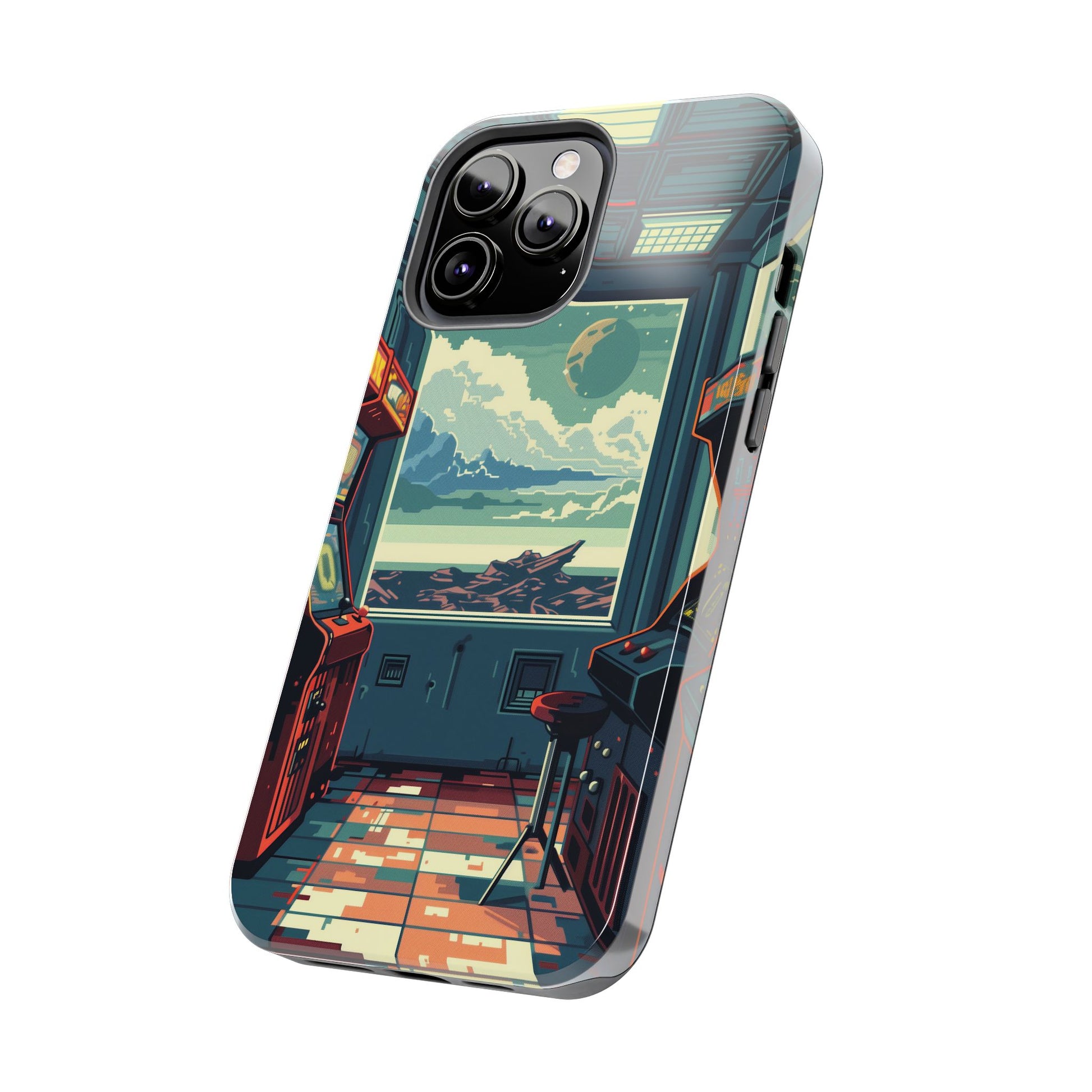 Durable iPhone Case with Outer Space Arcade Design - Protective Space Themed Cover - Fun and Sturdy Phone Accessory - Retro Gift