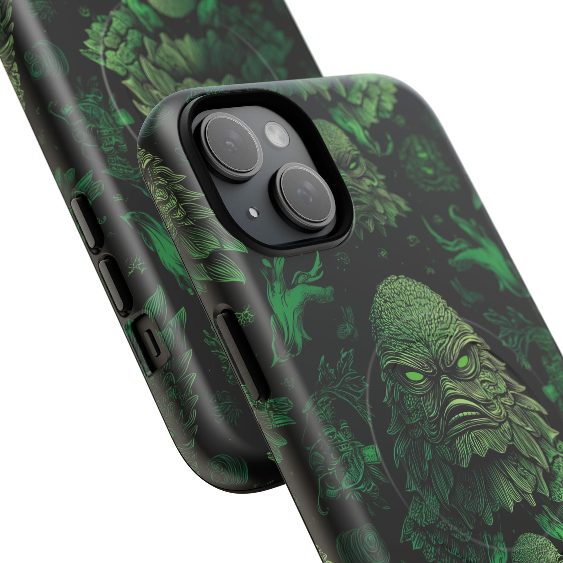 Halloween Lagoon Creature Black and Green Iphone Wireless Charging Case
