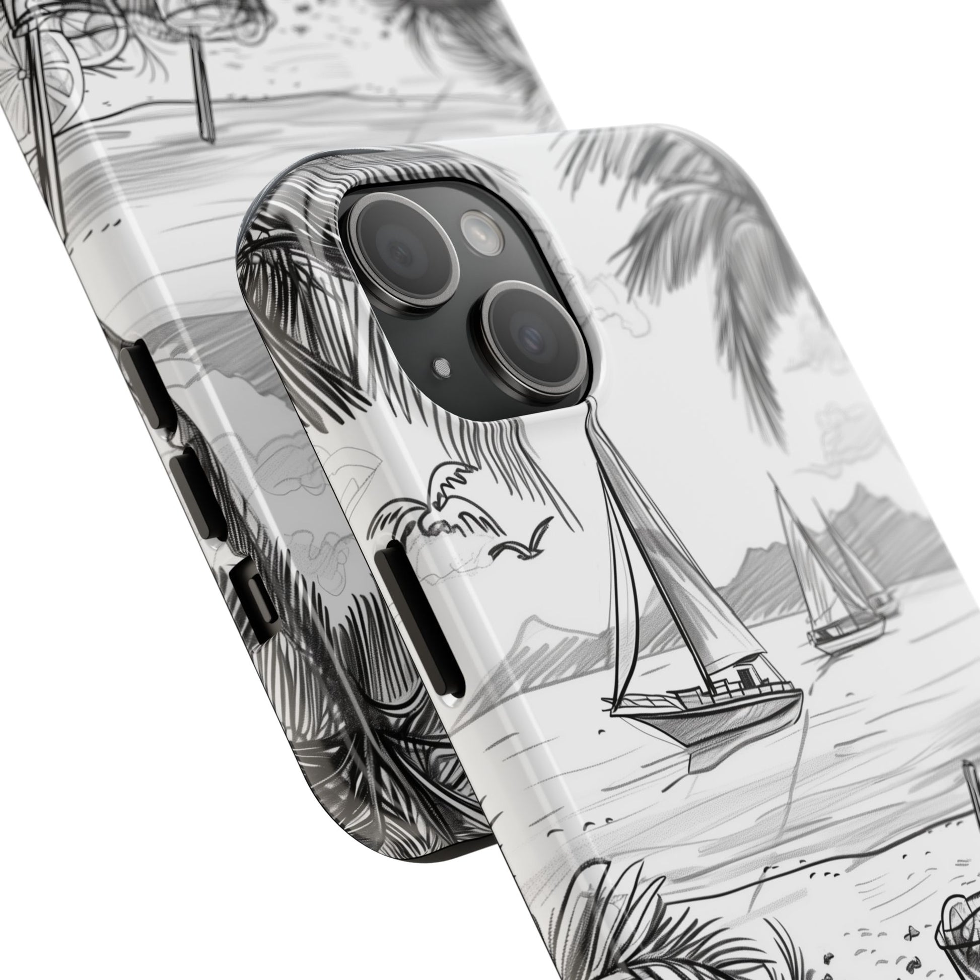 Beach Vibes Phone Case: Hand-Drawn Tiki Drinks & Tropical Paradise Design
