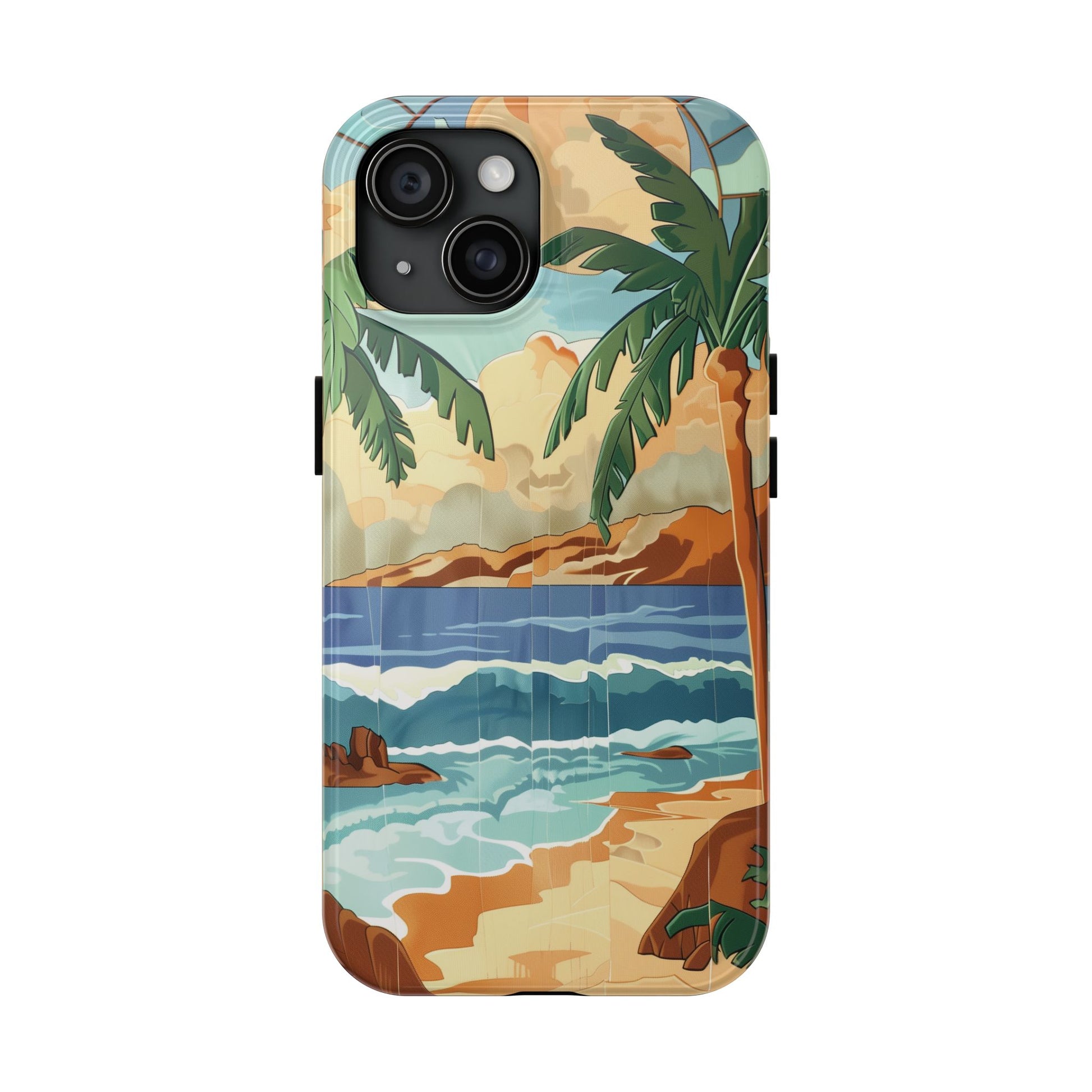 Retro Beach Scene Phone Case, Vintage Tropical Ocean iPhone Case, Summer Beach Phone Cover for iPhone, iphone 15 pro max