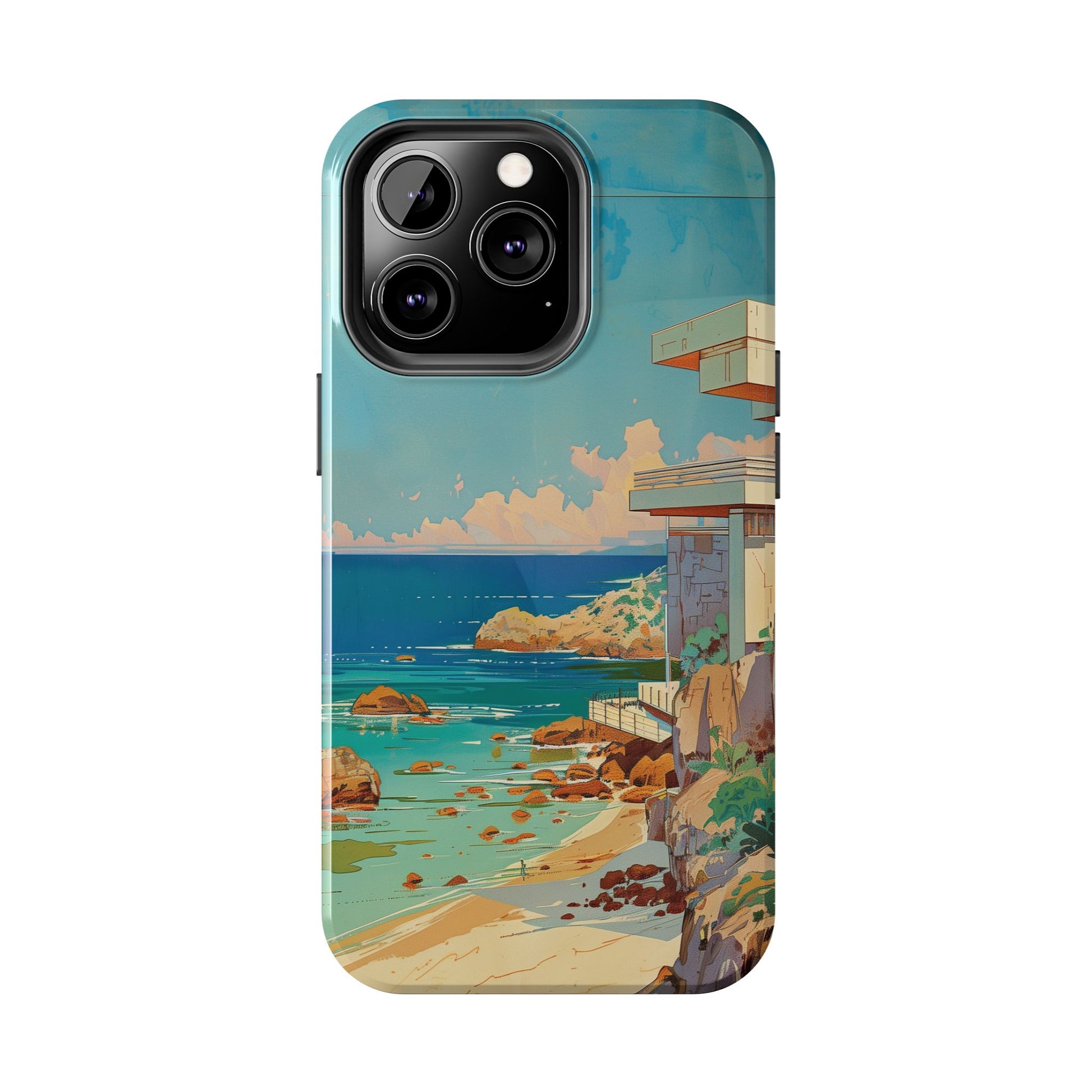 Retro Beach Scene Phone Case, Vintage Tropical Ocean iPhone Case, Summer Beach Phone Cover for iPhone, iphone 15 pro max