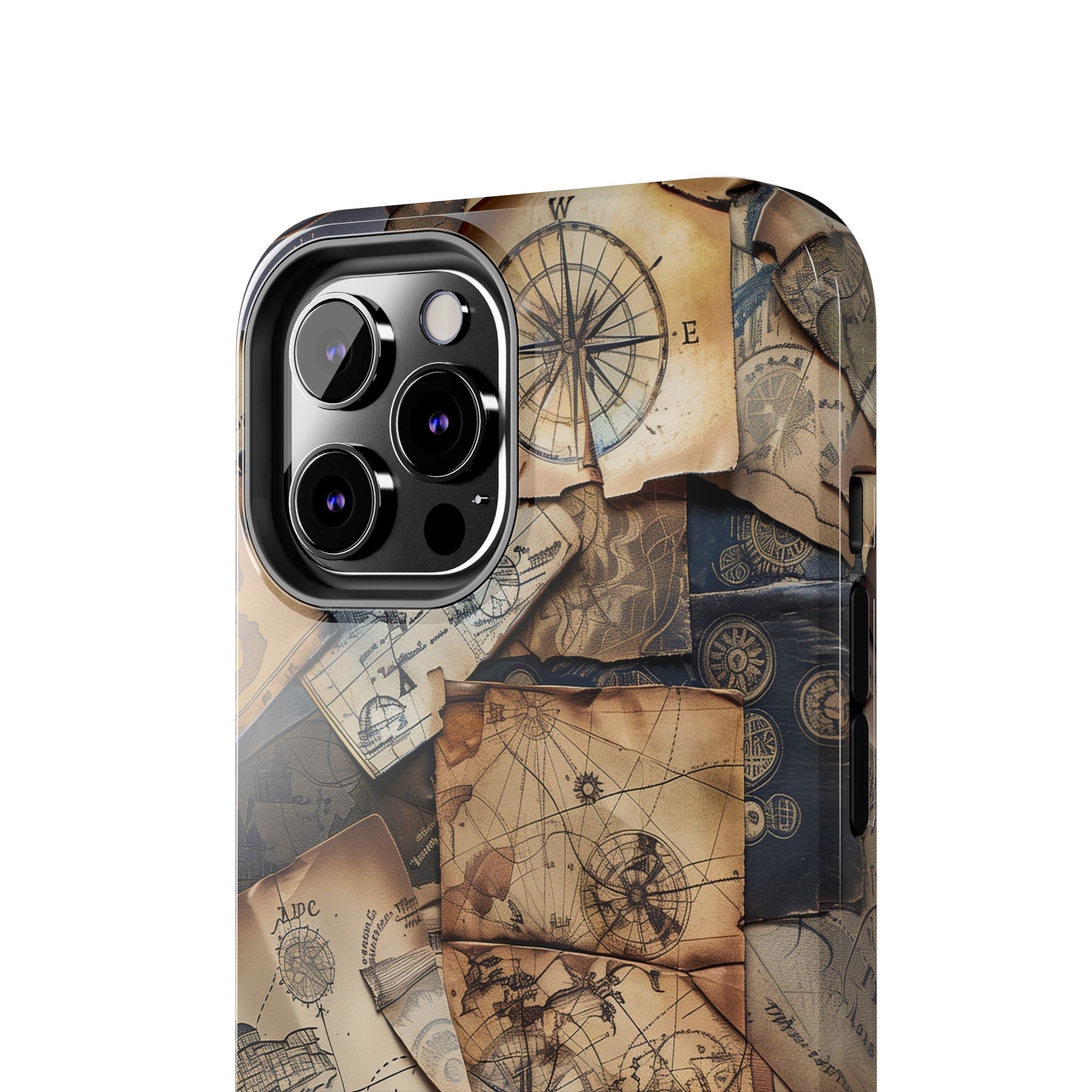 Double Layer Adventure Phone Case - Protective Phone Case Vintage Map and Compass Design - Dual Layer Case with Map Print