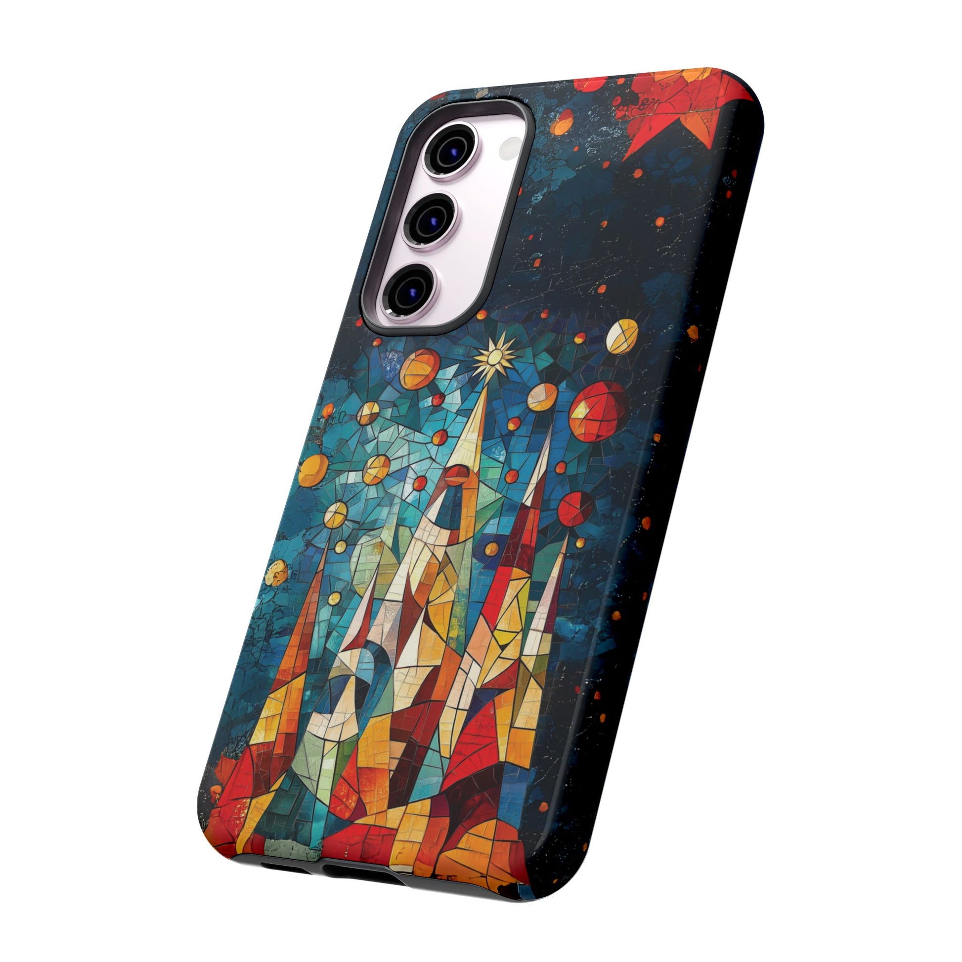 Mosaic Festive Christmas Tree Grove Art Deco Stained Glass Phone Case Rankin Style MidMod Design iPhone 13 14 15 16 Pro Max Pixel Galaxy