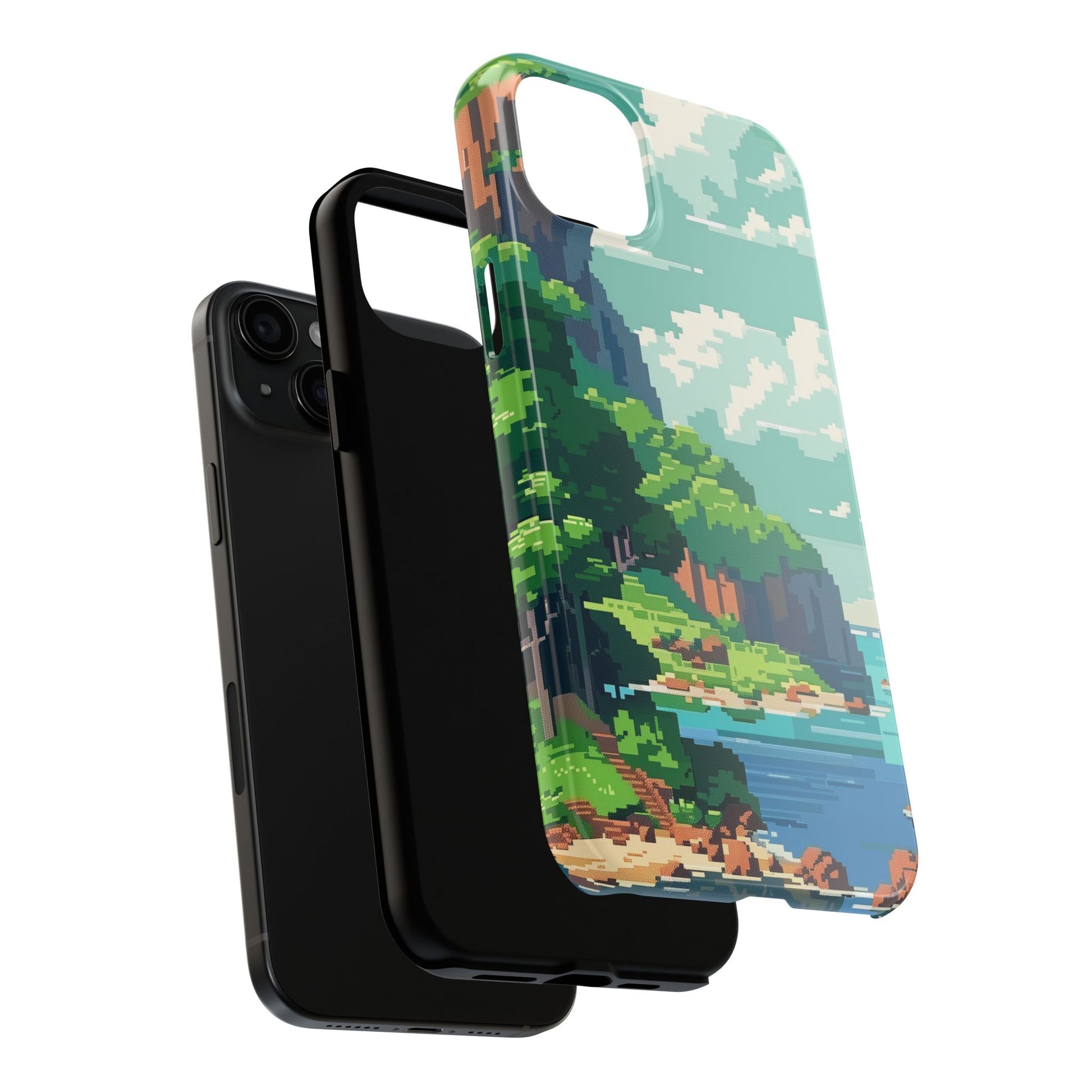 Pixel Art Video Game Landscapes Phone Case, Retro Gaming Pixelated Design, Geeky Gamer Phone Cover, Unique Video Game Art Accessories