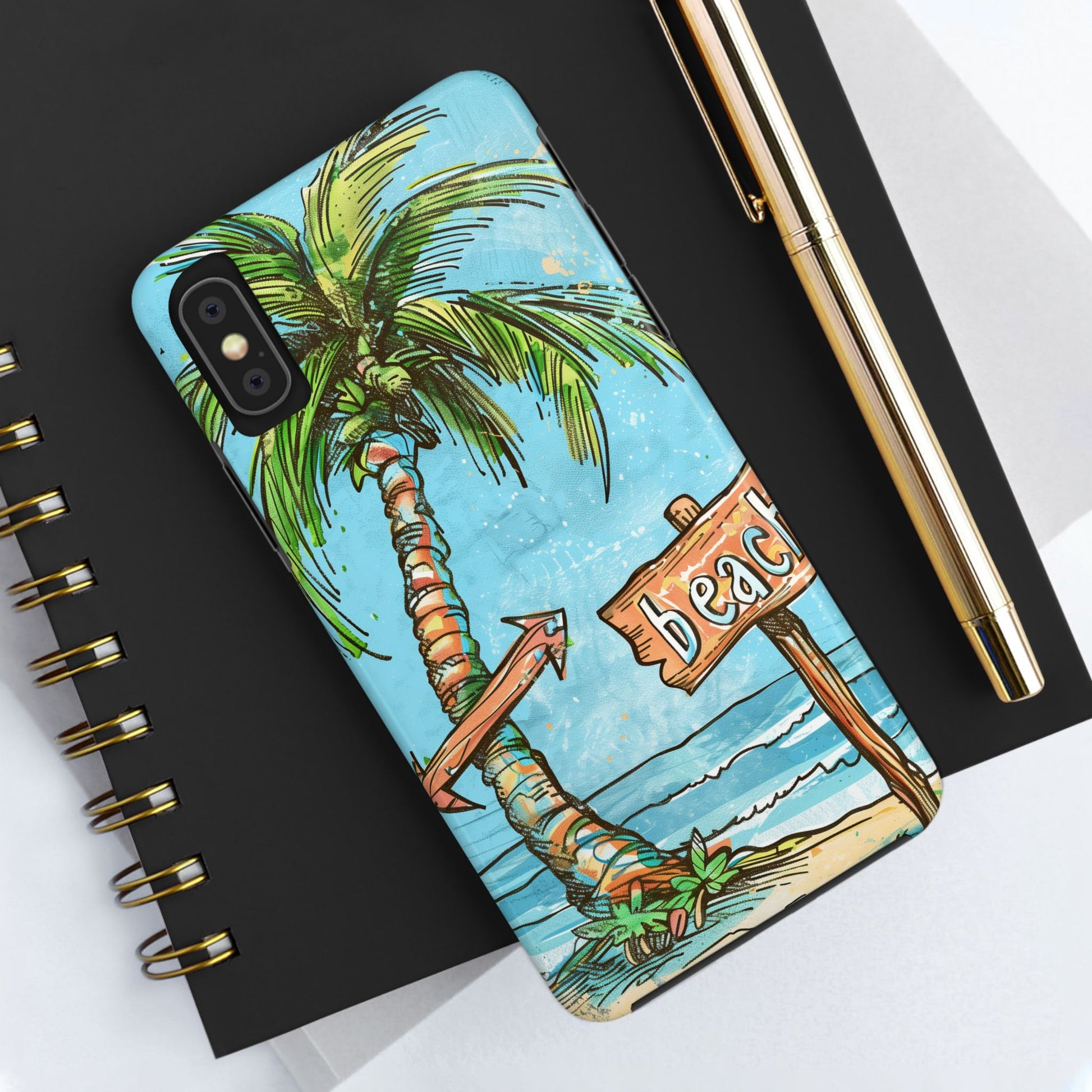 Durable Phone Case with Beach Scene and Palm Tree - Tropical Paradise Protective Cover