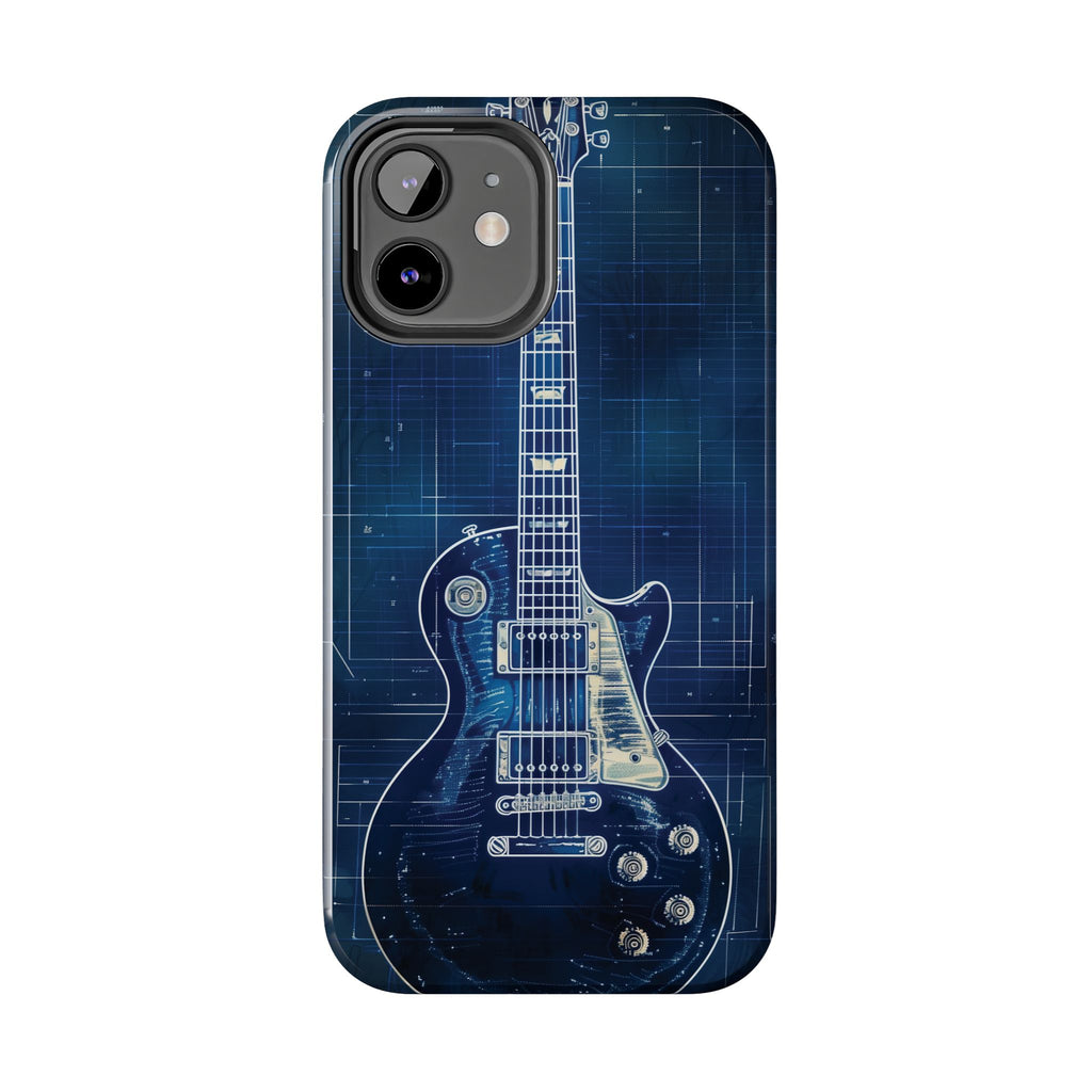 Guitar Phone Case, Guitar Blueprint iPhone Cover, Vintage Guitar Design, Custom iPhone Covers, Rock Music Phone Accessories, Musician Gift