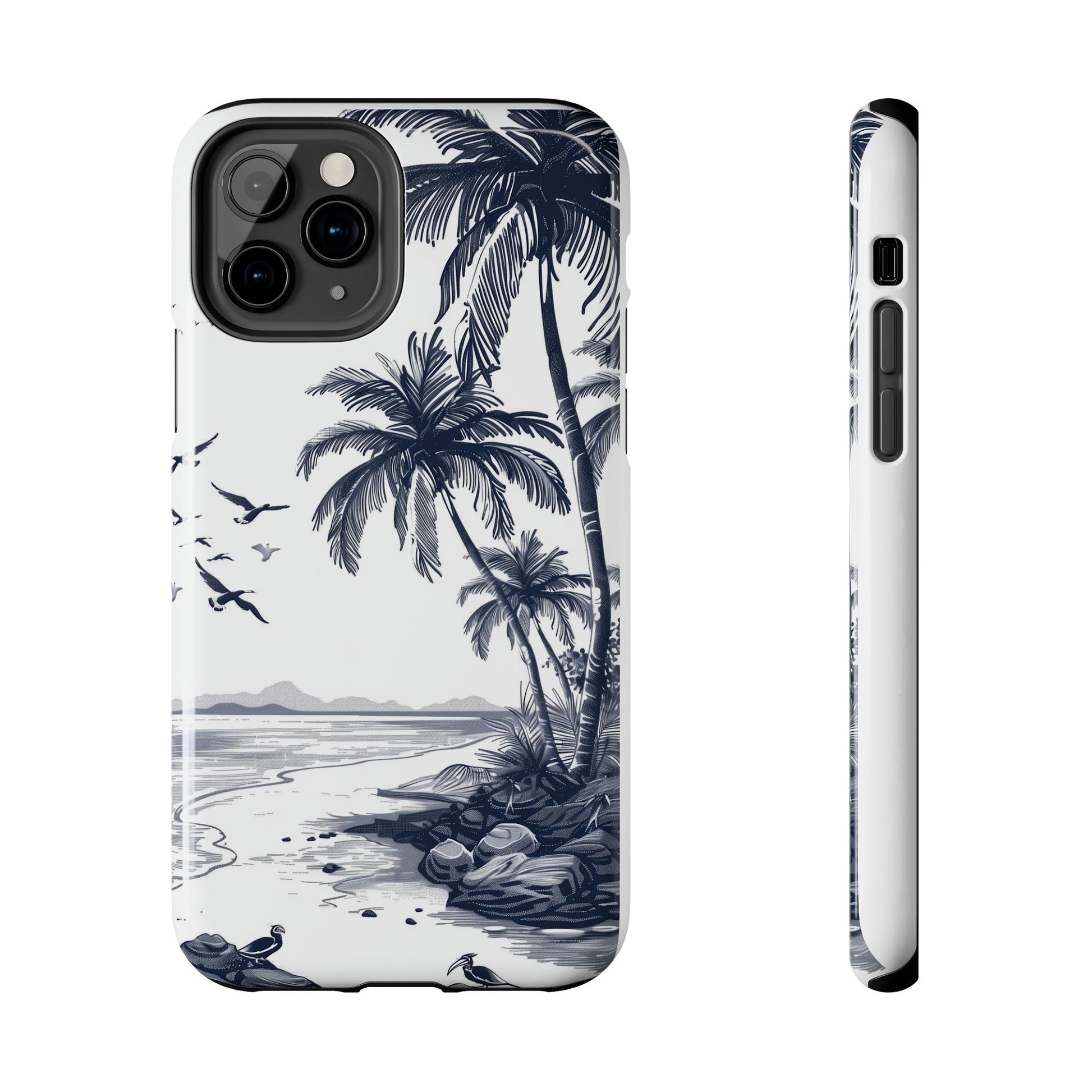 Durable Beach Escape: Hand-Drawn Beach Scene Tough iPhone Case
