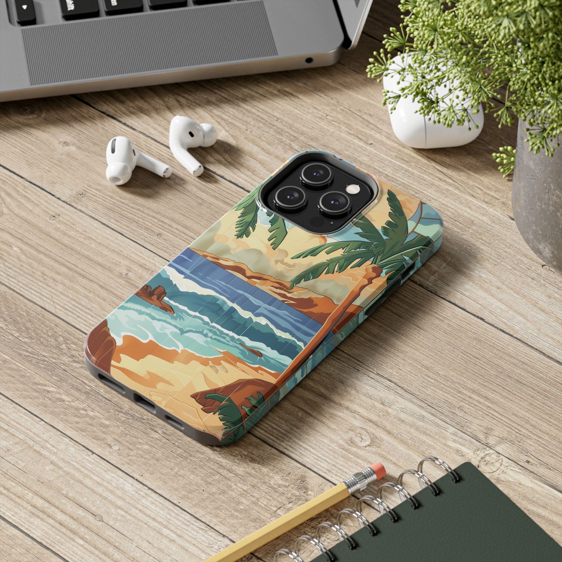Retro Beach Scene Phone Case, Vintage Tropical Ocean iPhone Case, Summer Beach Phone Cover for iPhone, iphone 15 pro max