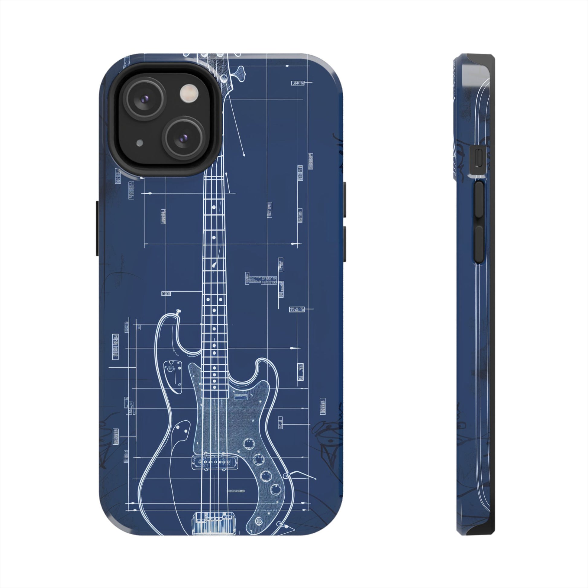 Guitar Phone Case Blueprint Schematic Vintage Custom Design Fender Gibson Rickenbacker Custom Rock Music Phone Accessories Musician Gift