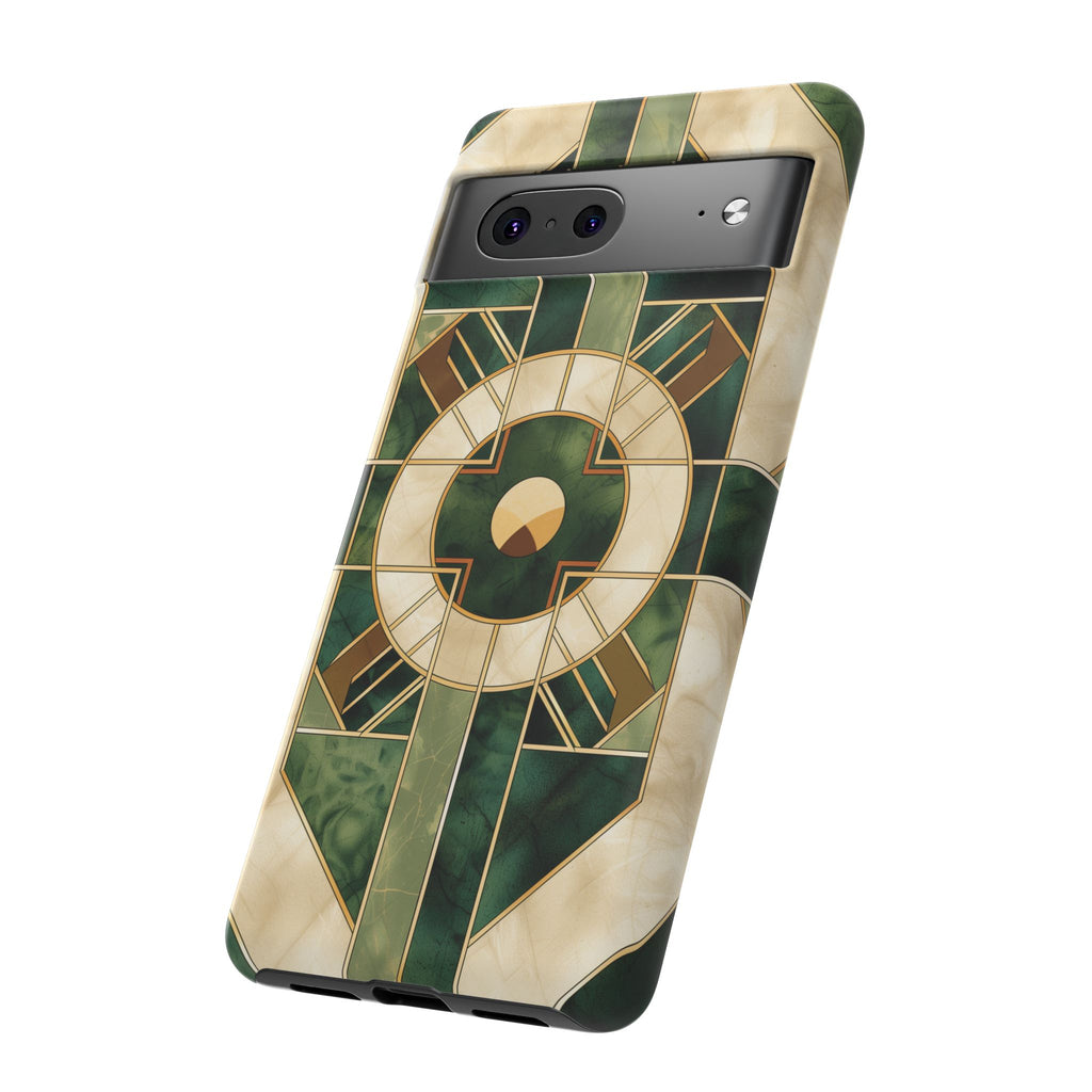 Green Frank Lloyd Wright Inspired Phone Case Geometric Elegance Stained Glass Art Deco Marble Gold 13 14 15 16 iPhone Pro Max Galaxy Pixel