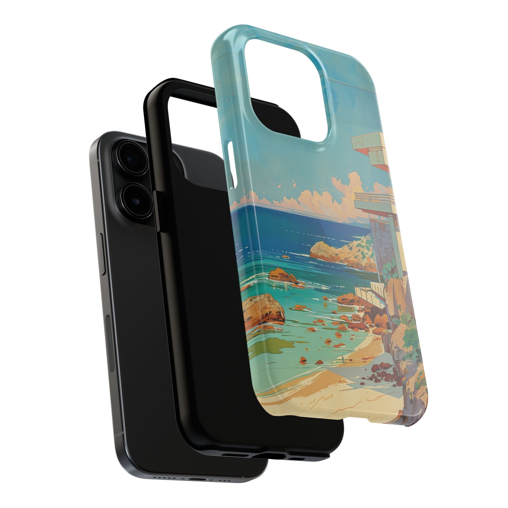 Retro Beach Scene Phone Case, Vintage Tropical Ocean iPhone Case, Summer Beach Phone Cover for iPhone, iphone 15 pro max