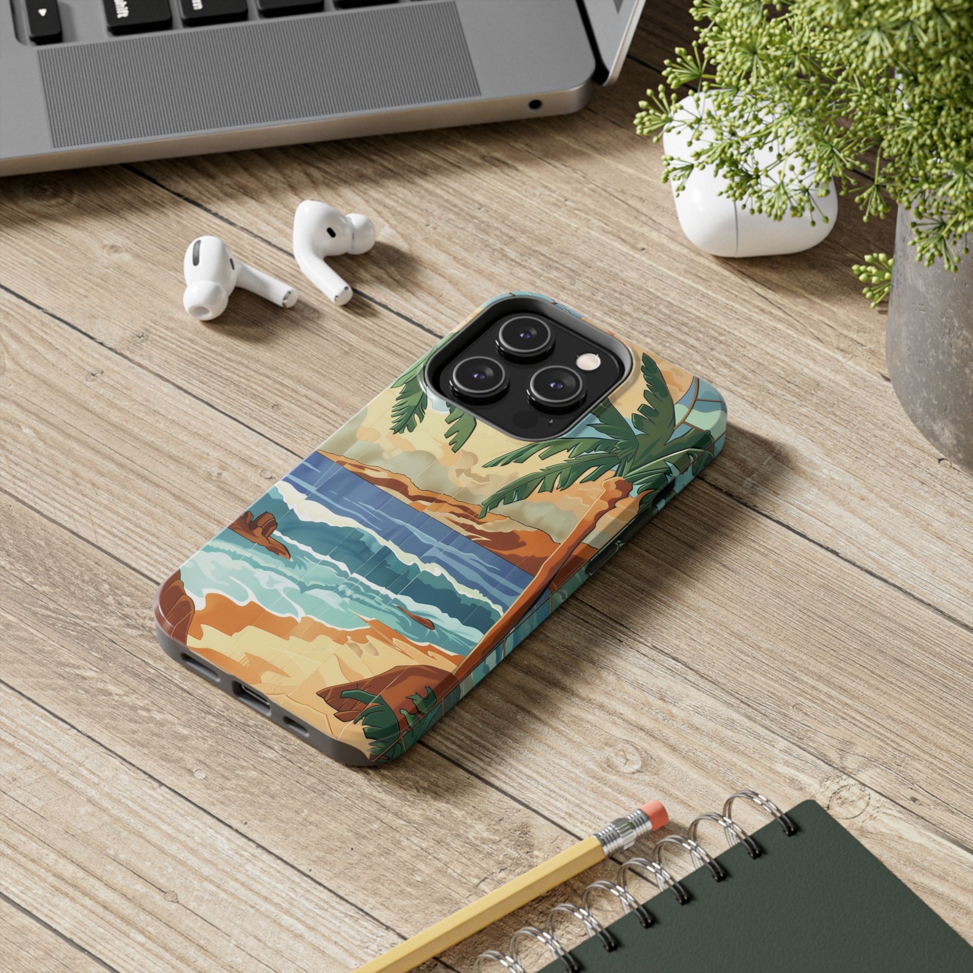 Retro Beach Scene Phone Case, Vintage Tropical Ocean iPhone Case, Summer Beach Phone Cover for iPhone, iphone 15 pro max