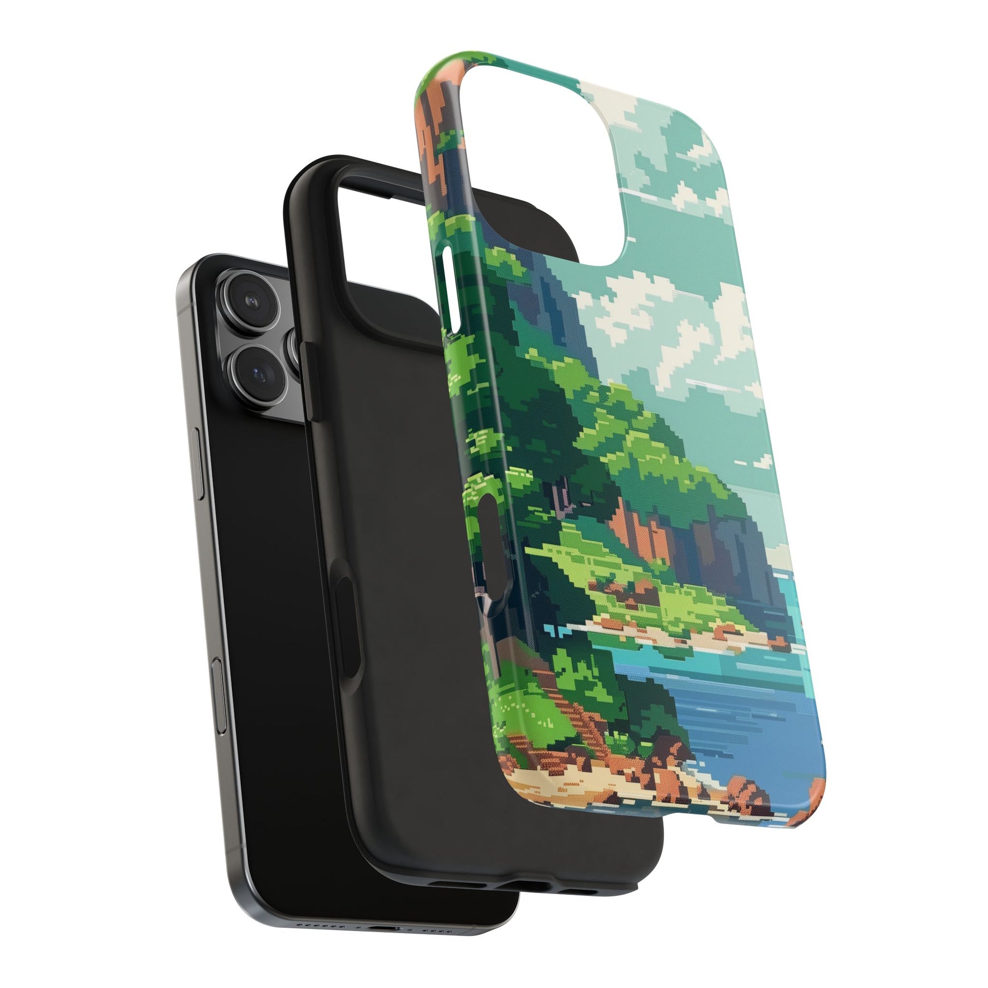 Pixel Art Video Game Landscapes Phone Case, Retro Gaming Pixelated Design, Geeky Gamer Phone Cover, Unique Video Game Art Accessories