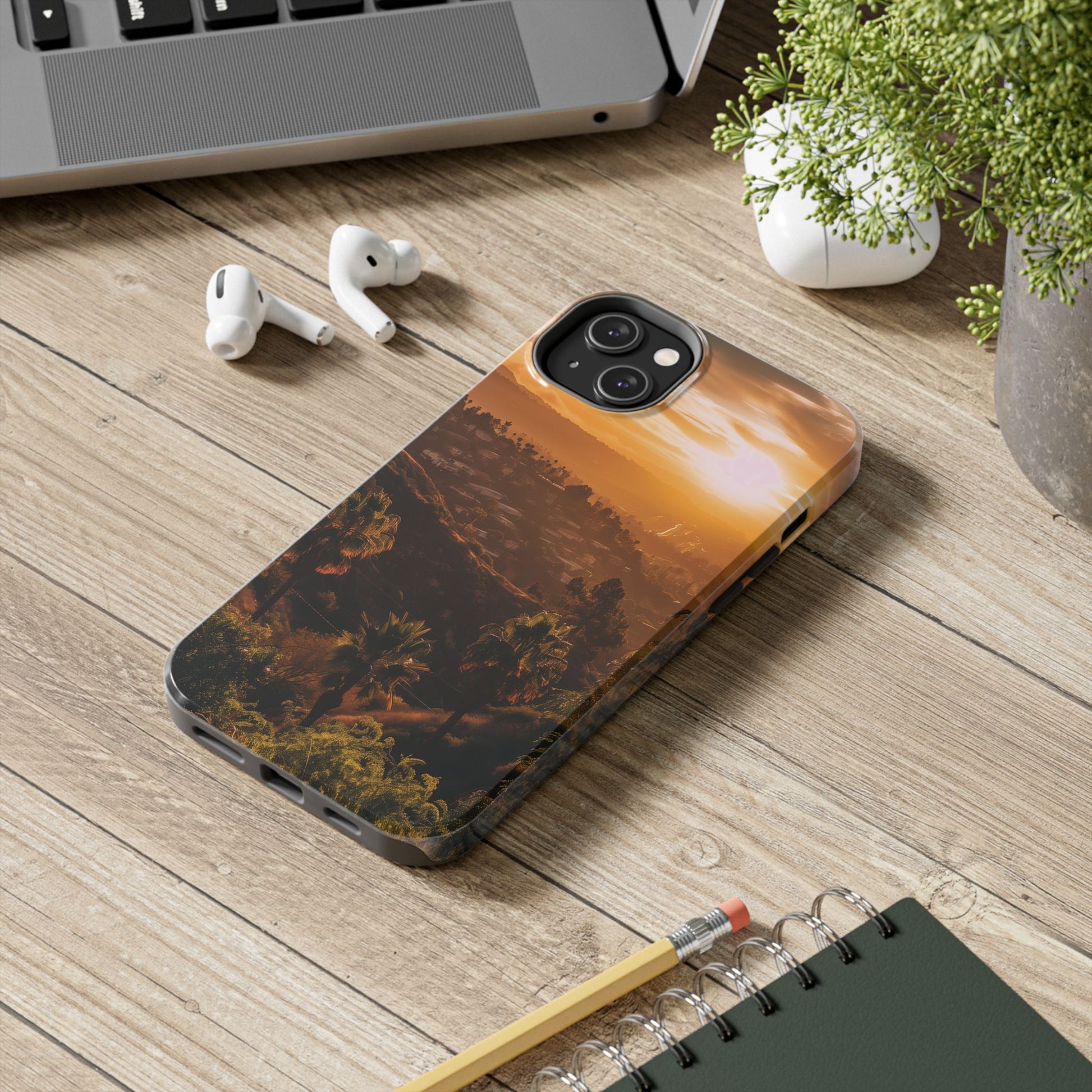 Los Angeles Sunset iPhone Case, Golden Hour Scenic View, Hollywood Hills Sunset Phone Case, Palm Trees Phone Case, iphone 15 pro max case