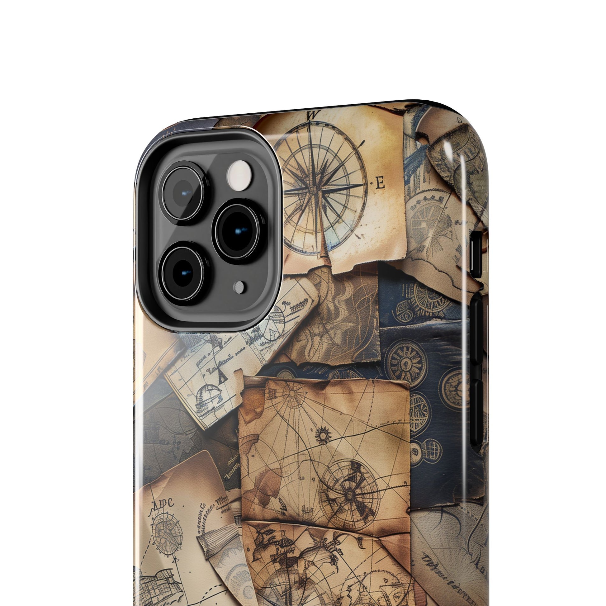 Double Layer Adventure Phone Case - Protective Phone Case Vintage Map and Compass Design - Dual Layer Case with Map Print