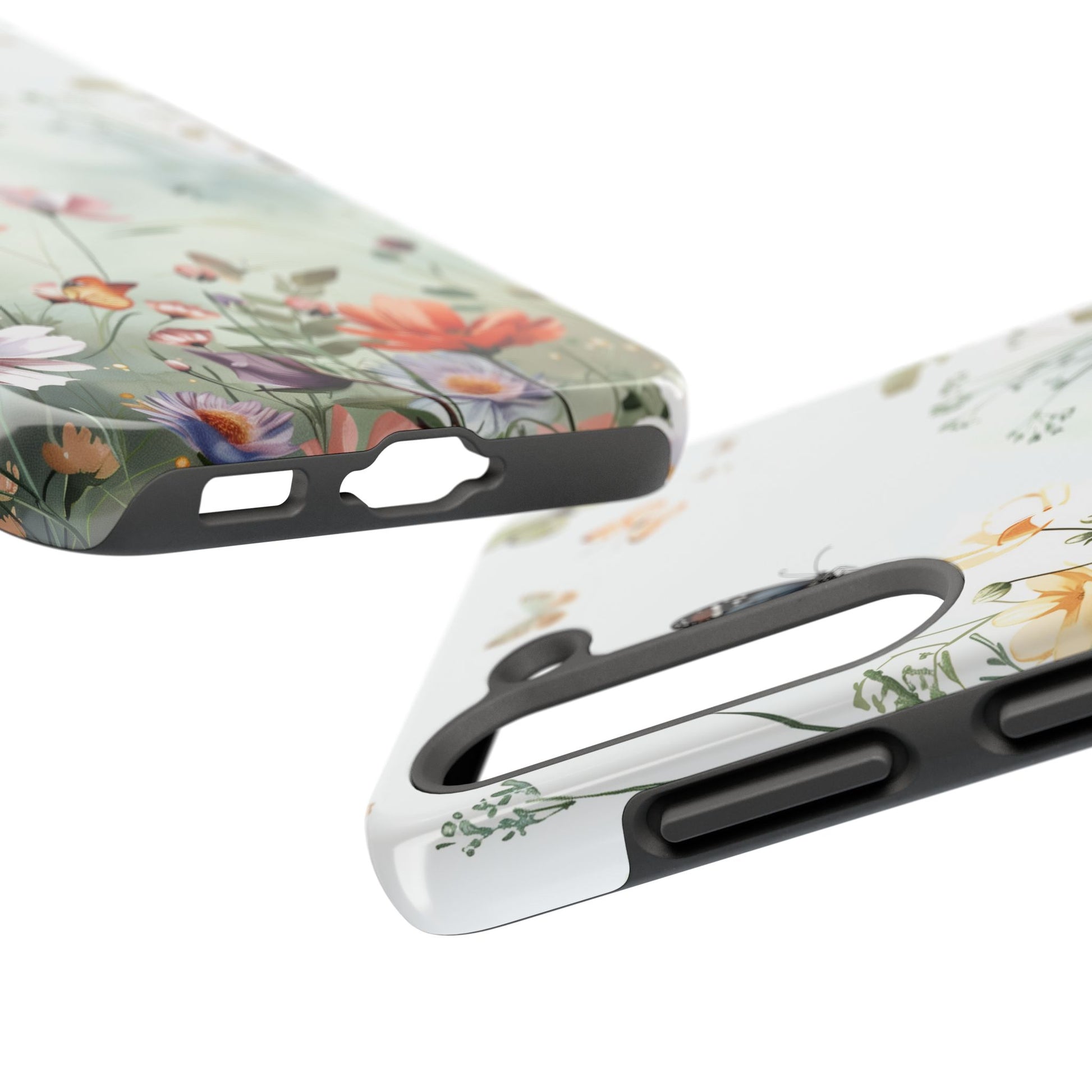 Butterfly Meadow Scene Cottagecore iPhone 15, Pastel Wildflowers & Butterflies, Natural iPhone Case, Cottagecore Garden Case, iPhone 14