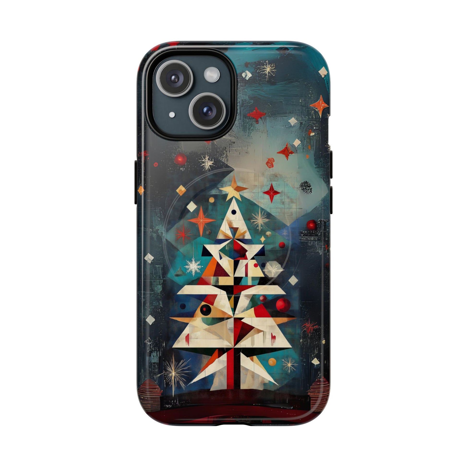 Magsafe Mosaic Festive Christmas Tree Art Deco Stained Glass Phone Case Rankin Bass Style MidMod Design iPhone 14 15 Pro Max