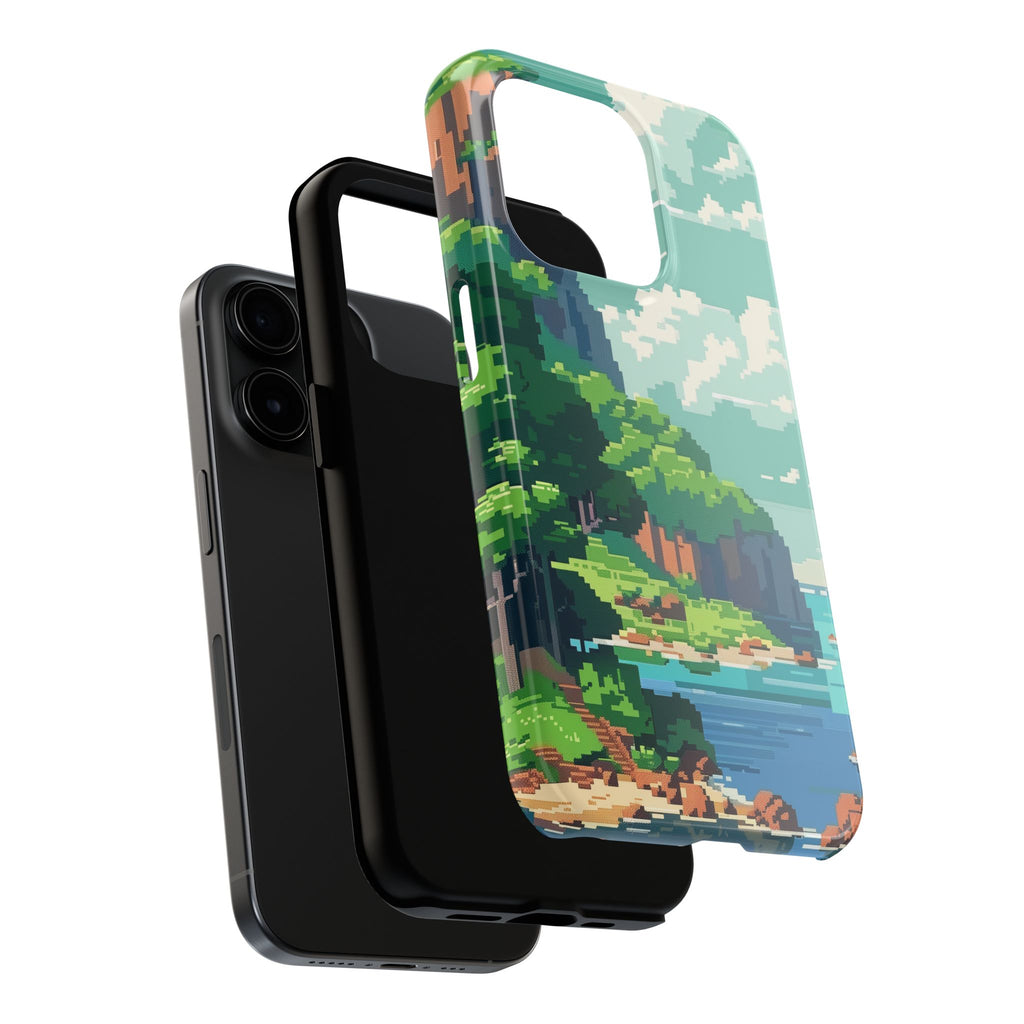 Pixel Art Video Game Landscapes Phone Case, Retro Gaming Pixelated Design, Geeky Gamer Phone Cover, Unique Video Game Art Accessories