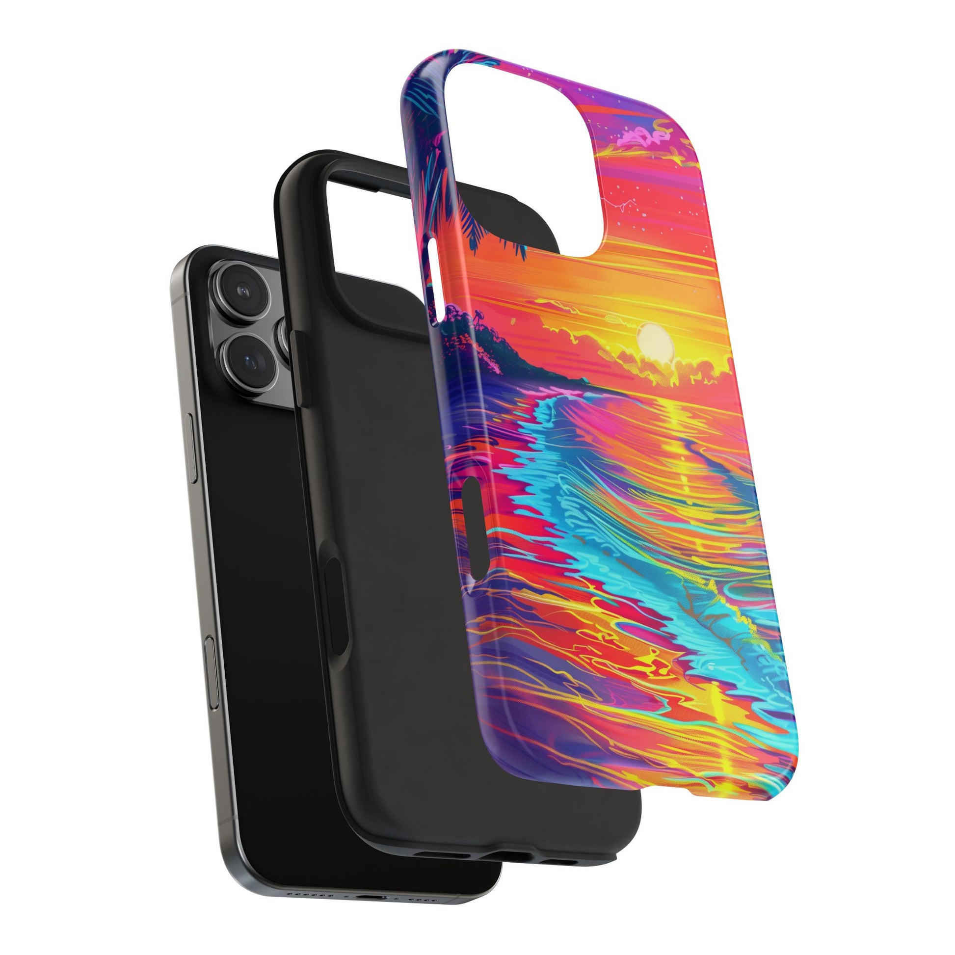 Tough Beach Sunrise Phone Case - Durable Case Lisa Frank Inspired Beach Art - Vibrant Beach Design - Colorful Phone Case for Beach Lovers