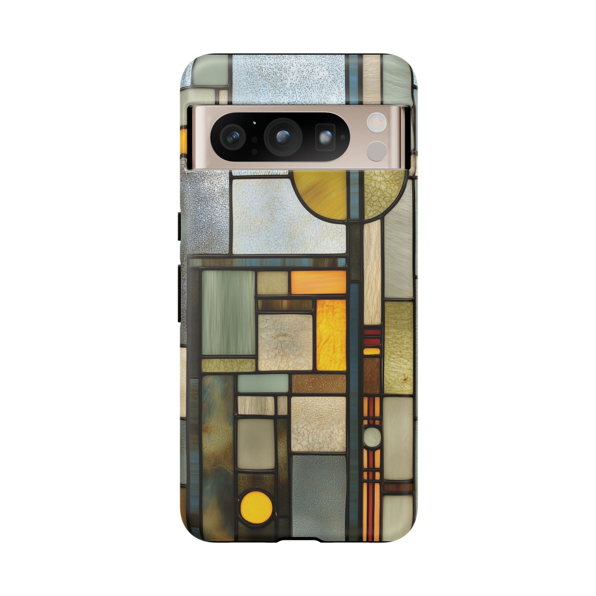 Green Art Deco Stained Glass Phone Case Frank Lloyd Wright Cottage Core Usonian Prairie Style Geometric Stylish  iPhone 14 15 16 Pro