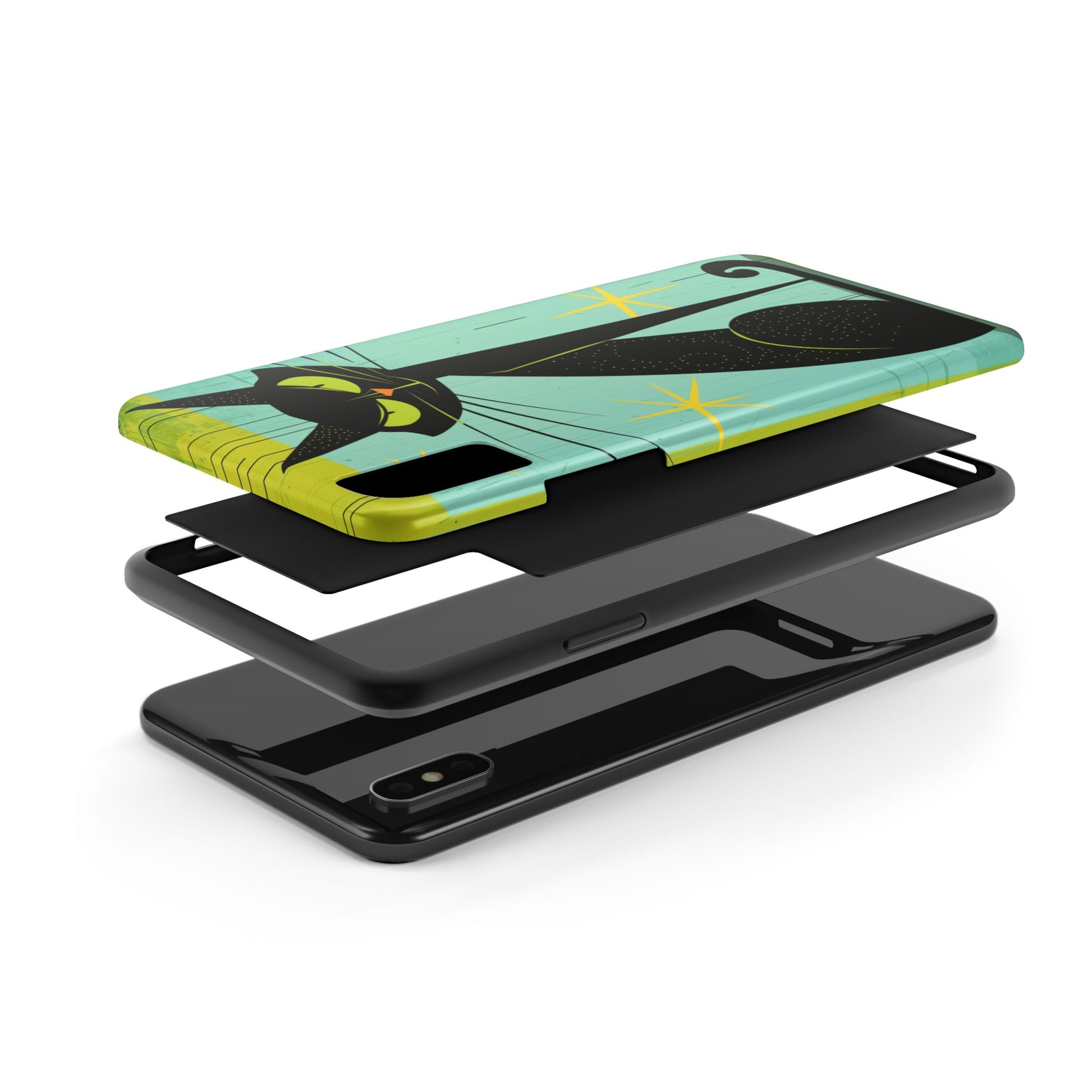 Mid-Century Modern Phone Case, Mid Mod iPhone Case, Atomic Cats iPhone Case, Retro Chic Smartphone Cover, Unique Artistic Phone Accessory