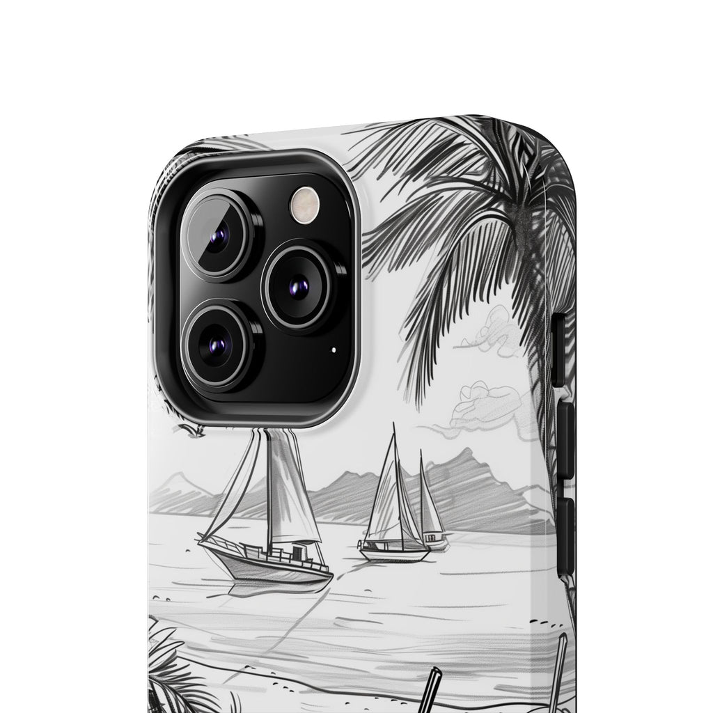 Beach Vibes Phone Case: Hand-Drawn Tiki Drinks & Tropical Paradise Design