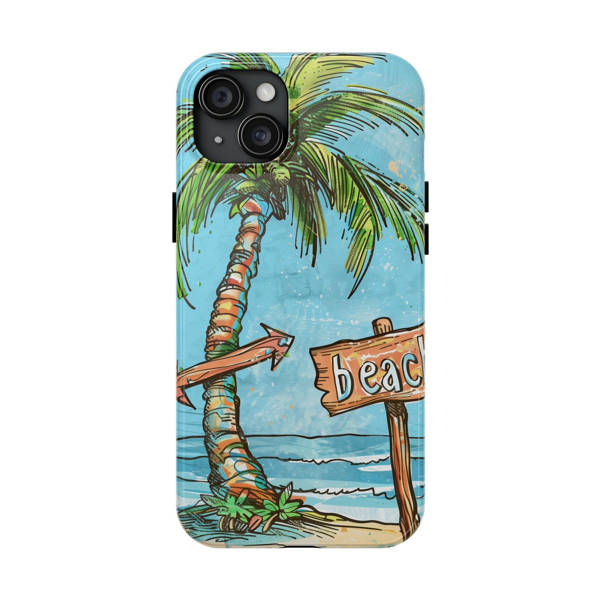 Durable Phone Case with Beach Scene and Palm Tree - Tropical Paradise Protective Cover