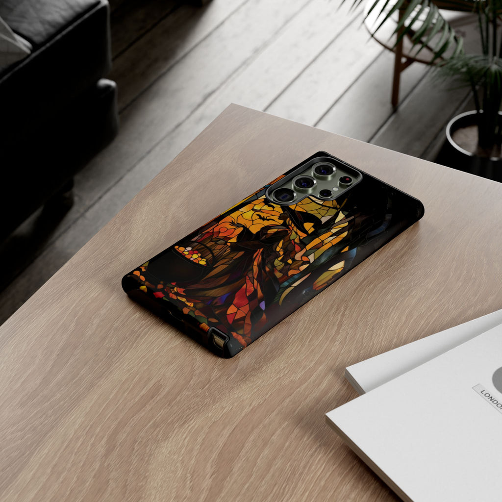 Halloween Witch Stained Glass Effect Dark Academia Spooky Fall Witchy Pumpkin Bats Seasonal Fall Mosaic Case iPhone 13 14 15 16 Pro Max