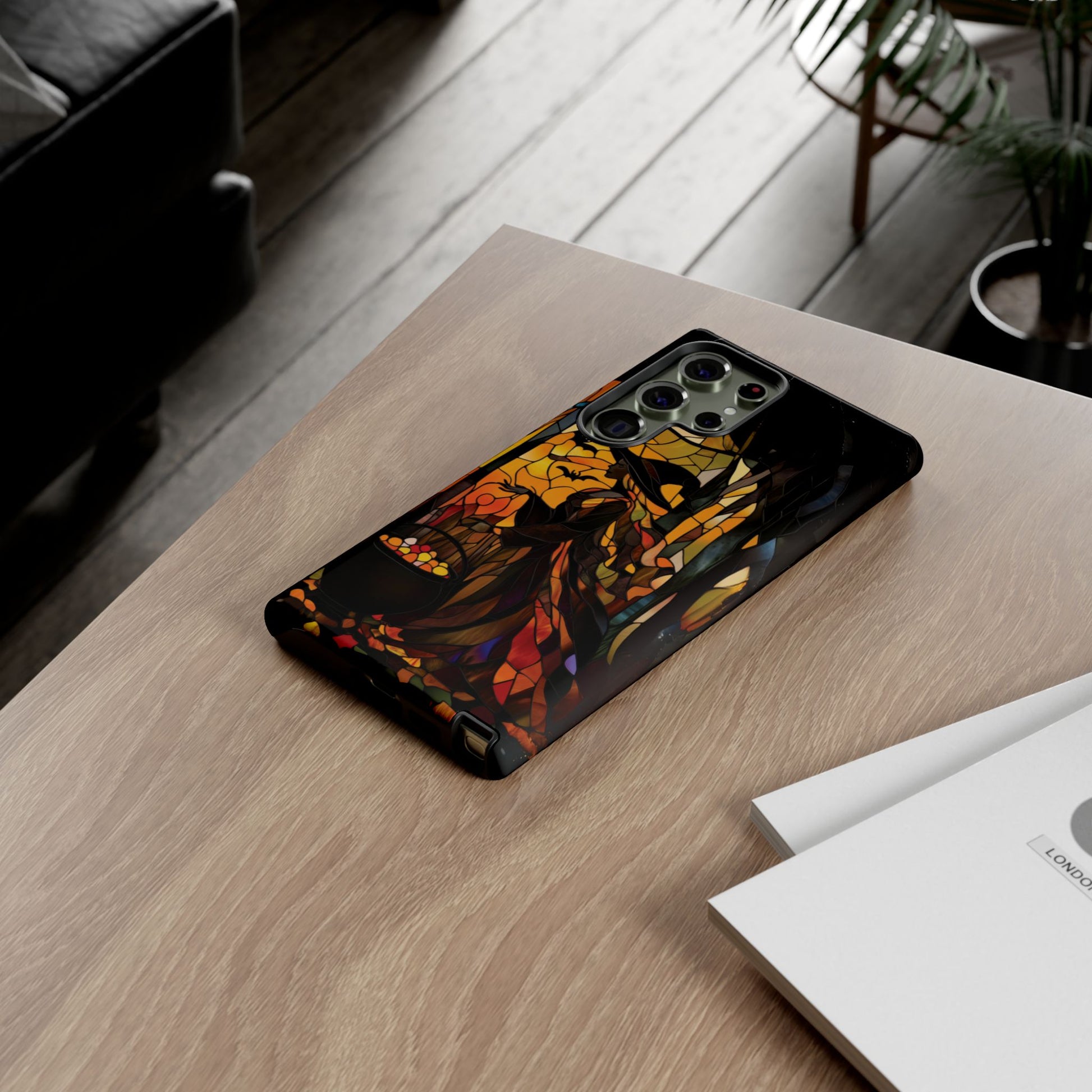 Halloween Witch Stained Glass Effect Dark Academia Spooky Fall Witchy Pumpkin Bats Seasonal Fall Mosaic Case iPhone 13 14 15 16 Pro Max