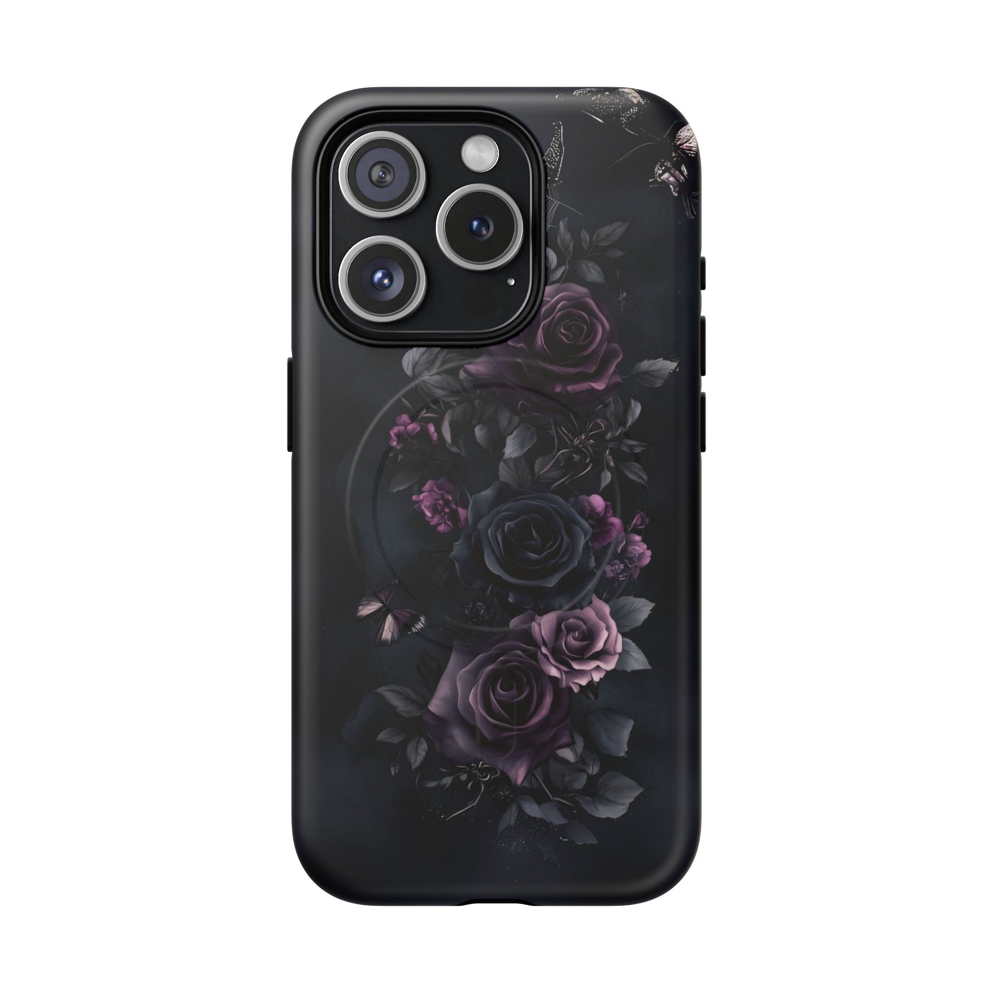 Magsafe Gothic Floral Phone Case Dark Academia Black Roses Spider Webs Butterflies Witchcraft Night Sky iPhone 14 15 Pro Max