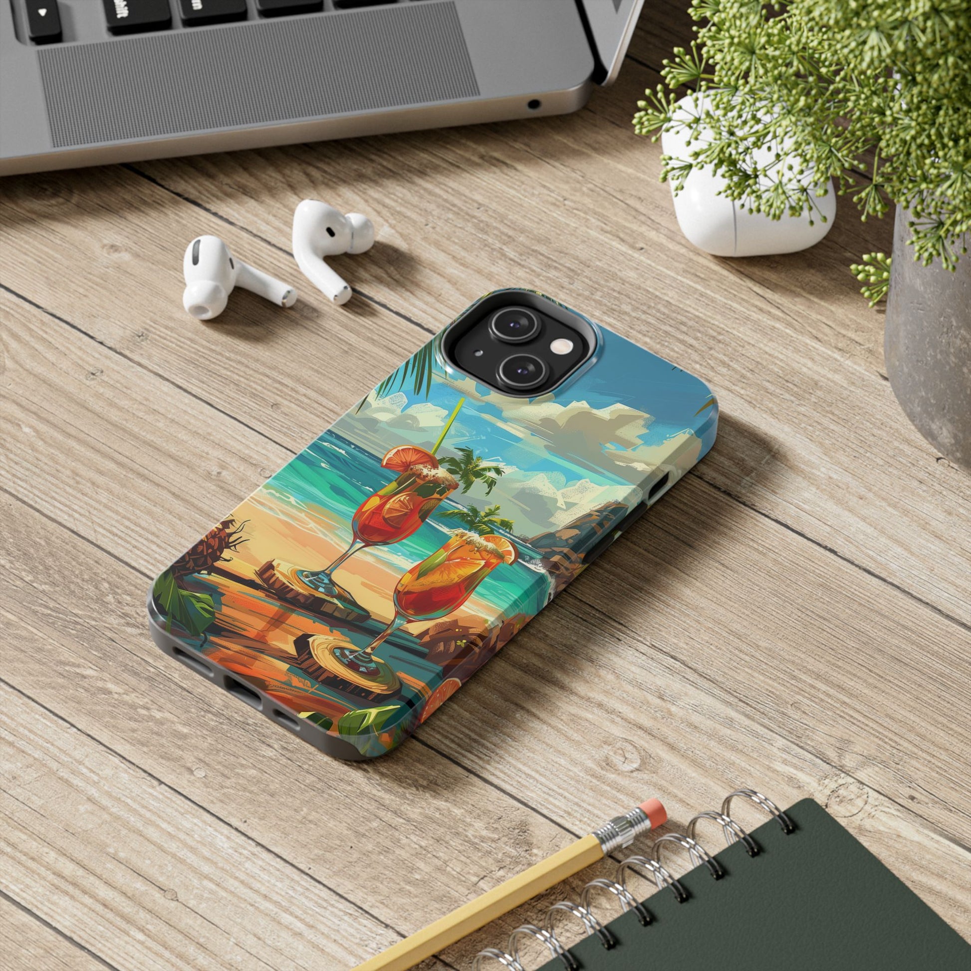 Retro Beach Scene Phone Case, Vintage Tropical Ocean iPhone Case, Summer Beach Phone Cover for iPhone, iphone 15 pro max