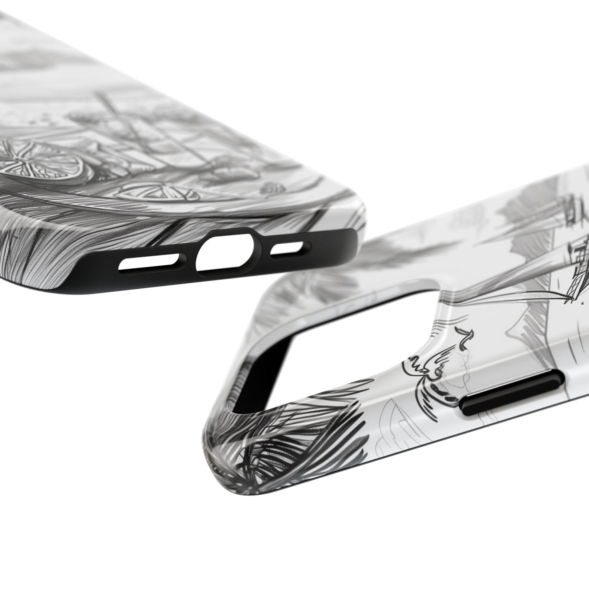 Beach Vibes Phone Case: Hand-Drawn Tiki Drinks & Tropical Paradise Design