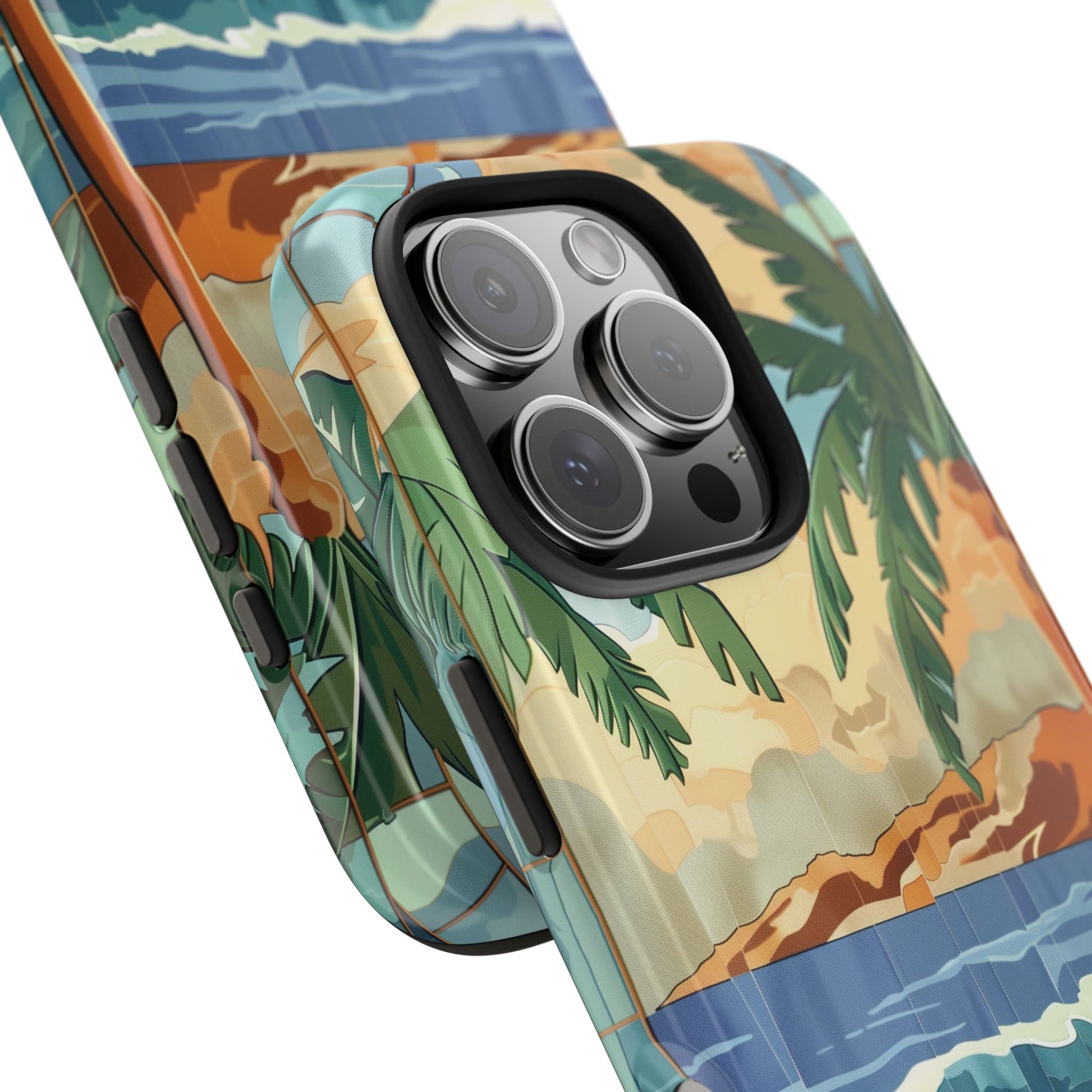 Retro Beach Scene Phone Case, Vintage Tropical Ocean iPhone Case, Summer Beach Phone Cover for iPhone, iphone 15 pro max