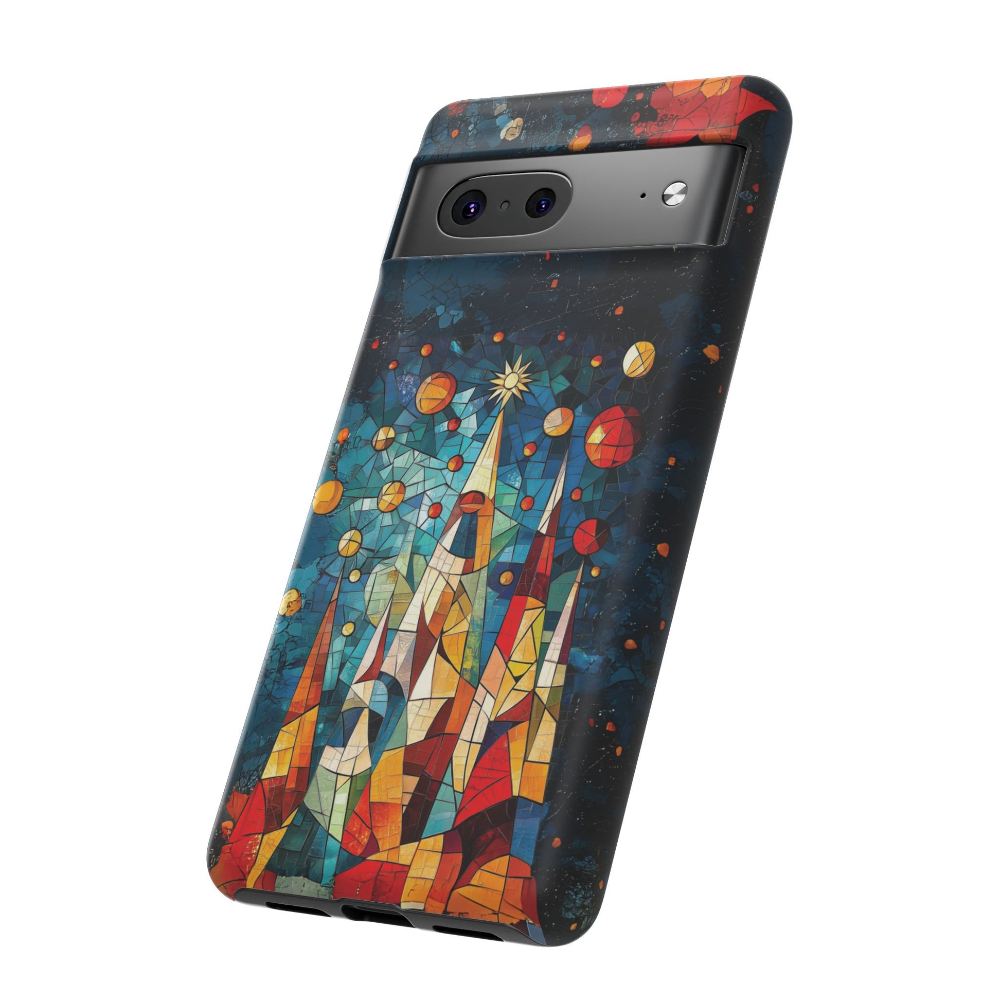 Mosaic Festive Christmas Tree Grove Art Deco Stained Glass Phone Case Rankin Style MidMod Design iPhone 13 14 15 16 Pro Max Pixel Galaxy