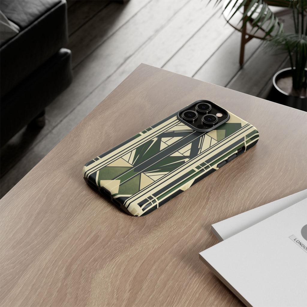 Dark Green Frank Lloyd Wright Inspired Phone Case Geometric Stained Glass Art Deco Marble Gold 13 14 15 16 iPhone Pro Max Galaxy Pixel