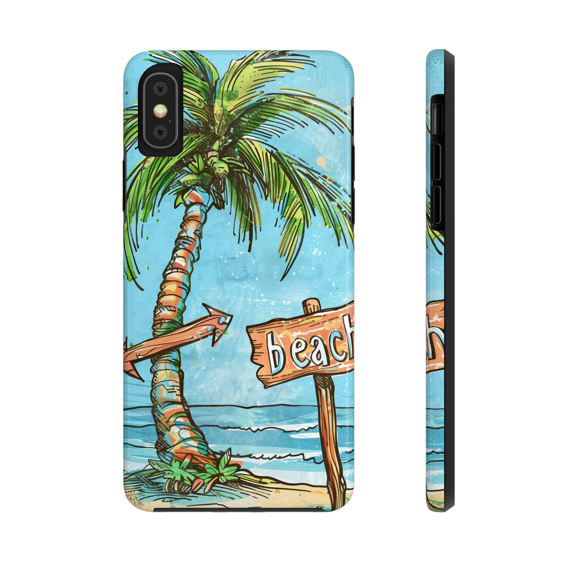 Durable Phone Case with Beach Scene and Palm Tree - Tropical Paradise Protective Cover