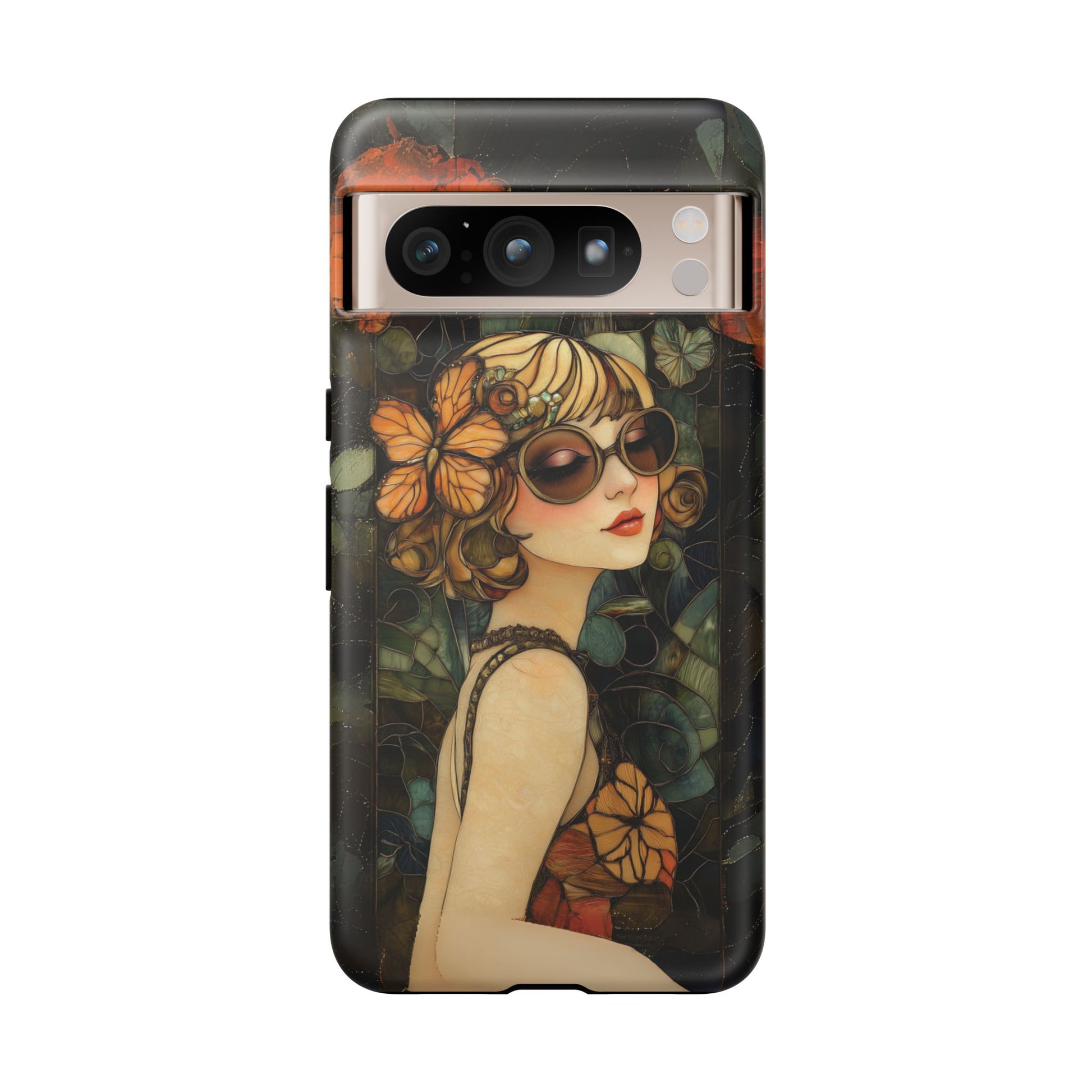 Butterfly Art Deco Flapper Woman Mosaic Phone Case 1920s Art Nouveau Design in Red Stained Glass Alphonse Mucha Style Gatsby Style Poster