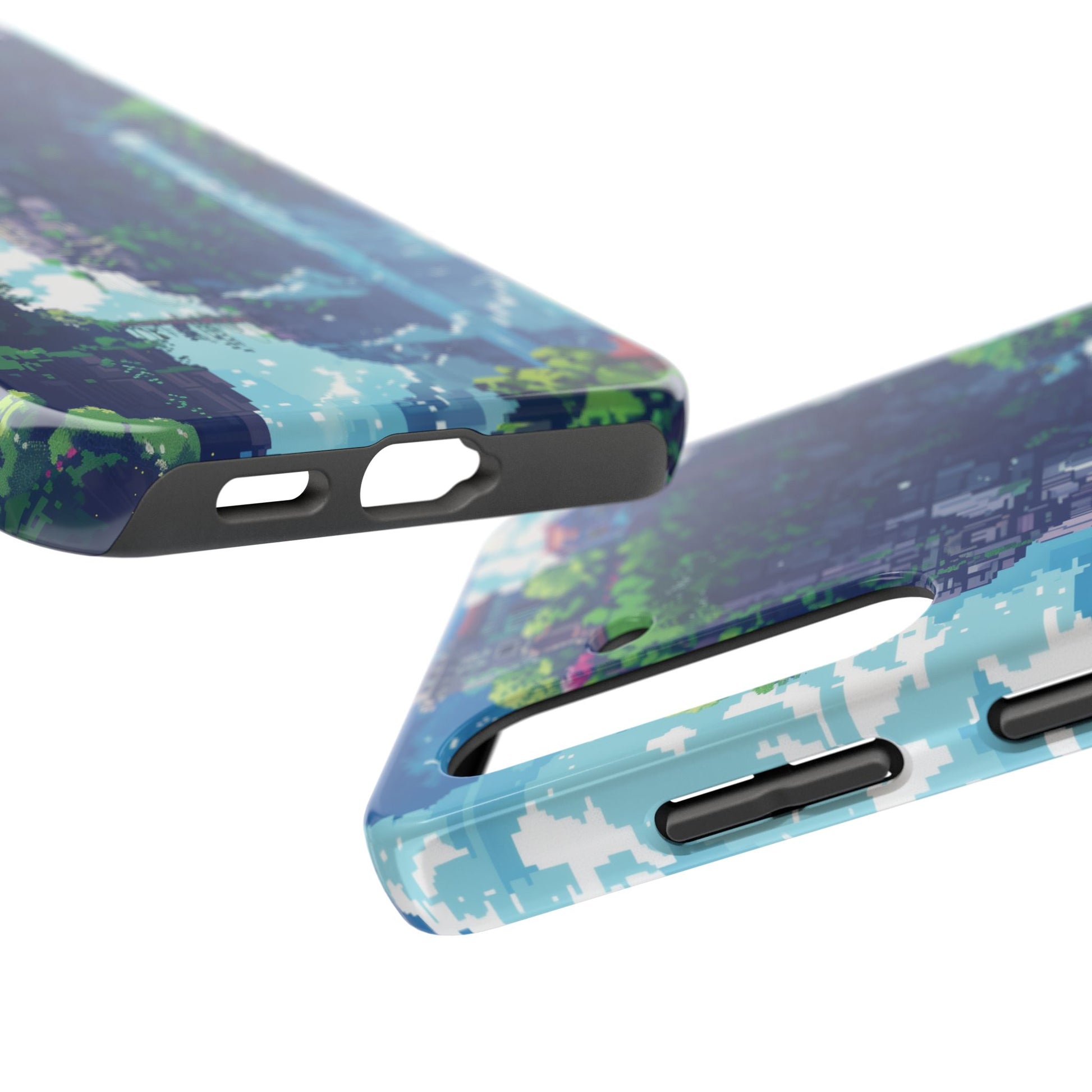 Pixel Art Video Game Landscapes Phone Case, Retro Gaming Pixelated Design, Geeky Gamer Phone Cover, Unique Video Game Art Accessories