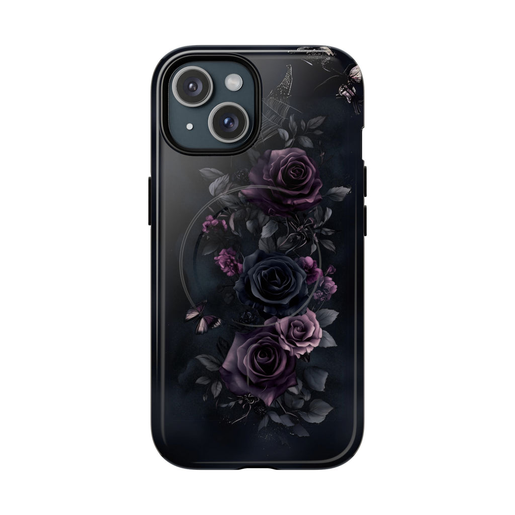 Magsafe Gothic Floral Phone Case Dark Academia Black Roses Spider Webs Butterflies Witchcraft Night Sky iPhone 14 15 Pro Max