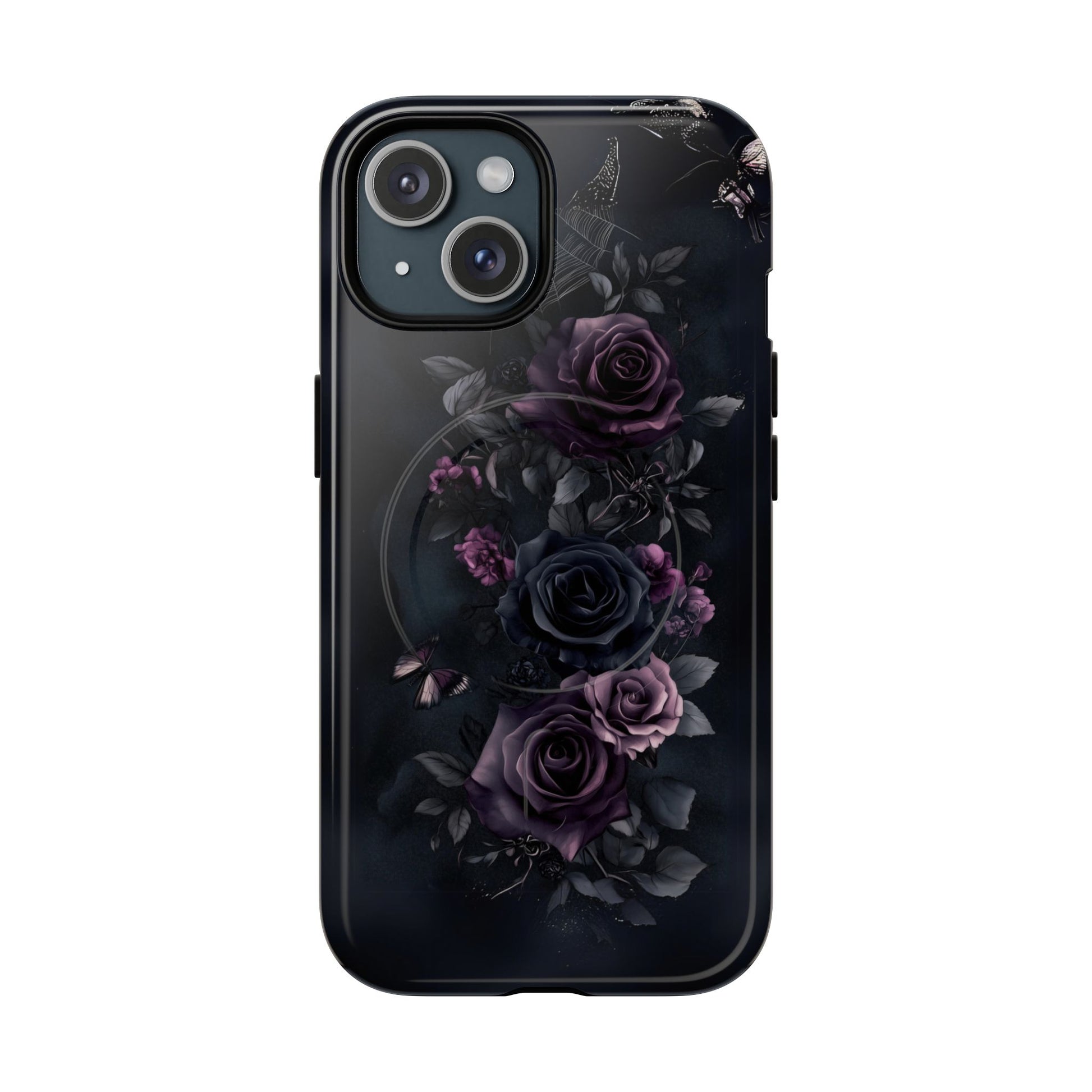 Magsafe Gothic Floral Phone Case Dark Academia Black Roses Spider Webs Butterflies Witchcraft Night Sky iPhone 14 15 Pro Max