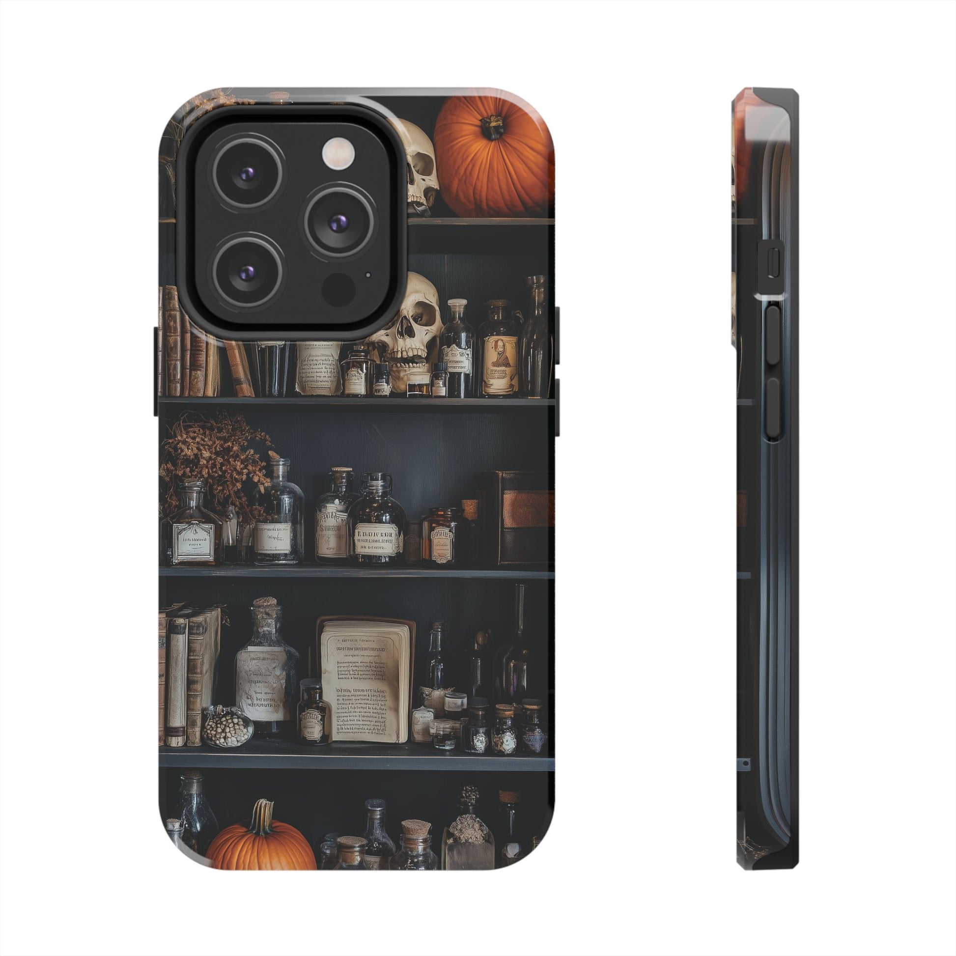 Bookcase Apothecary Goth Dark Academia Skulls floral Black Halloween Pumpkins Samsung Galaxy Apple iPhone 15 Pro Max Case  S24 S23 B