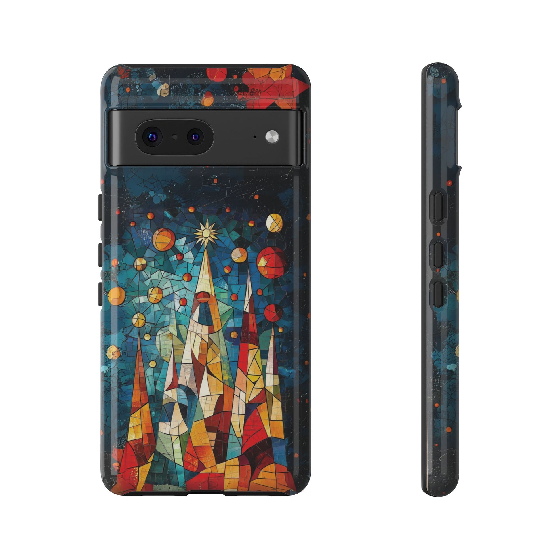 Mosaic Festive Christmas Tree Grove Art Deco Stained Glass Phone Case Rankin Style MidMod Design iPhone 13 14 15 16 Pro Max Pixel Galaxy