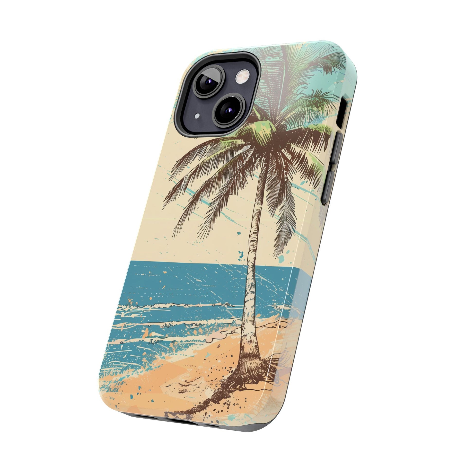 Retro Beach Scene Phone Case, Vintage Tropical Ocean iPhone Case, Summer Beach Phone Cover for iPhone, iphone 15 pro max