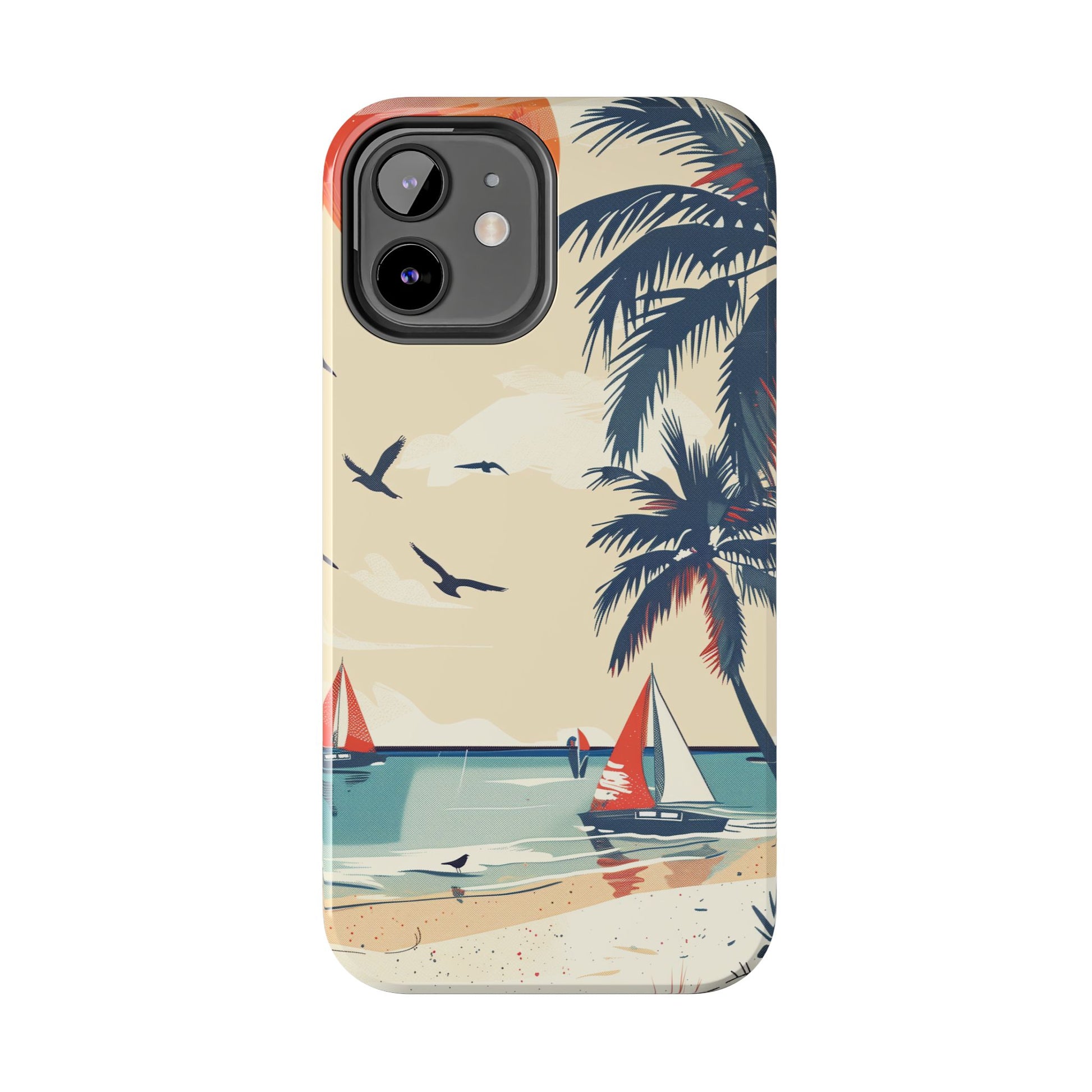 Retro Beach Scene Phone Case, Vintage Tropical Ocean iPhone Case, Summer Beach Phone Cover for iPhone, iphone 15 pro max