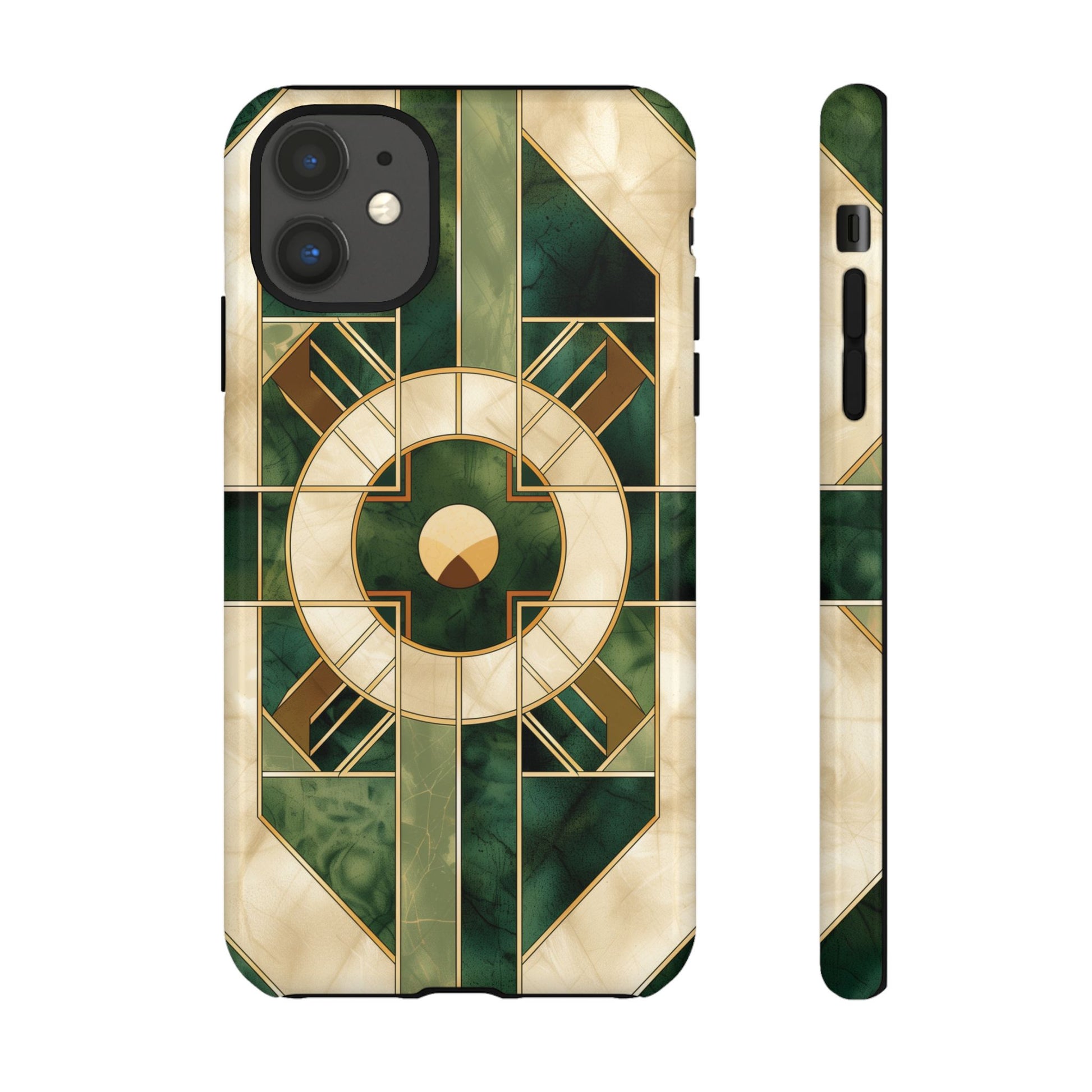 Green Frank Lloyd Wright Inspired Phone Case Geometric Elegance Stained Glass Art Deco Marble Gold 13 14 15 16 iPhone Pro Max Galaxy Pixel
