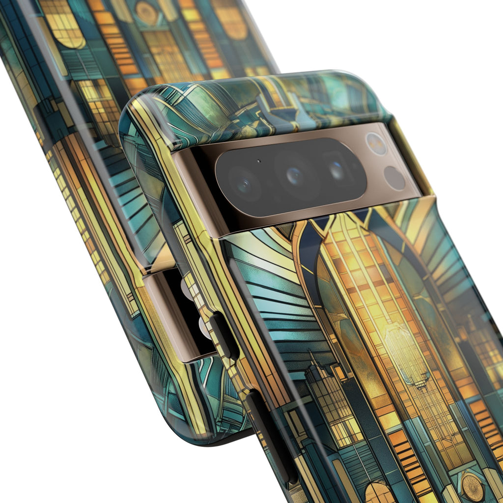 Phone Case Art Deco City Frank Lloyd Wright Teal Gold Protective Covers, Stylish Accessories, Great Gatsby Noir Nouveau iPhone 14 15 16 Pro