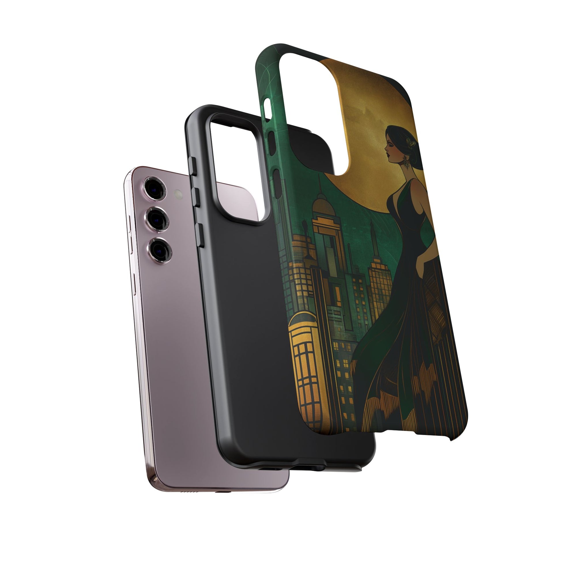 Custom Art Deco Flapper Woman Phone Case 1920s Art Nouveau Design in Emerald & Gold Alphonse Mucha Style Gatsby Style Poster