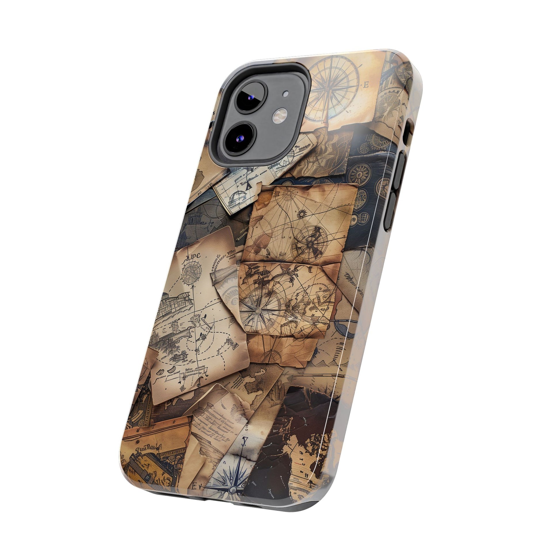 Double Layer Adventure Phone Case - Protective Phone Case Vintage Map and Compass Design - Dual Layer Case with Map Print